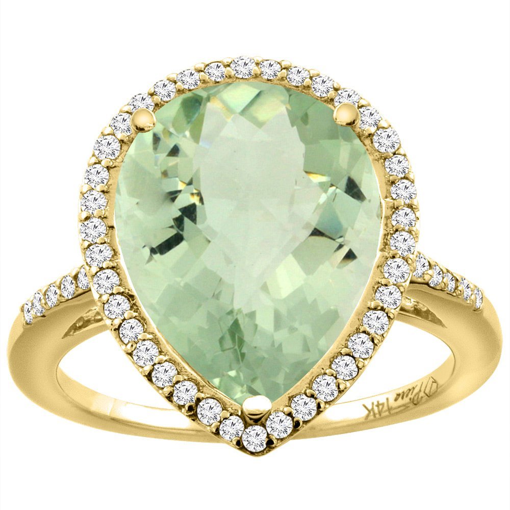 14K White Gold Pear Cut Natural Green Amethyst & Diamond Engagement Ring (16x12mm, Size 5-10) - Perfect for Proposals, Anniversaries & Special Occasions