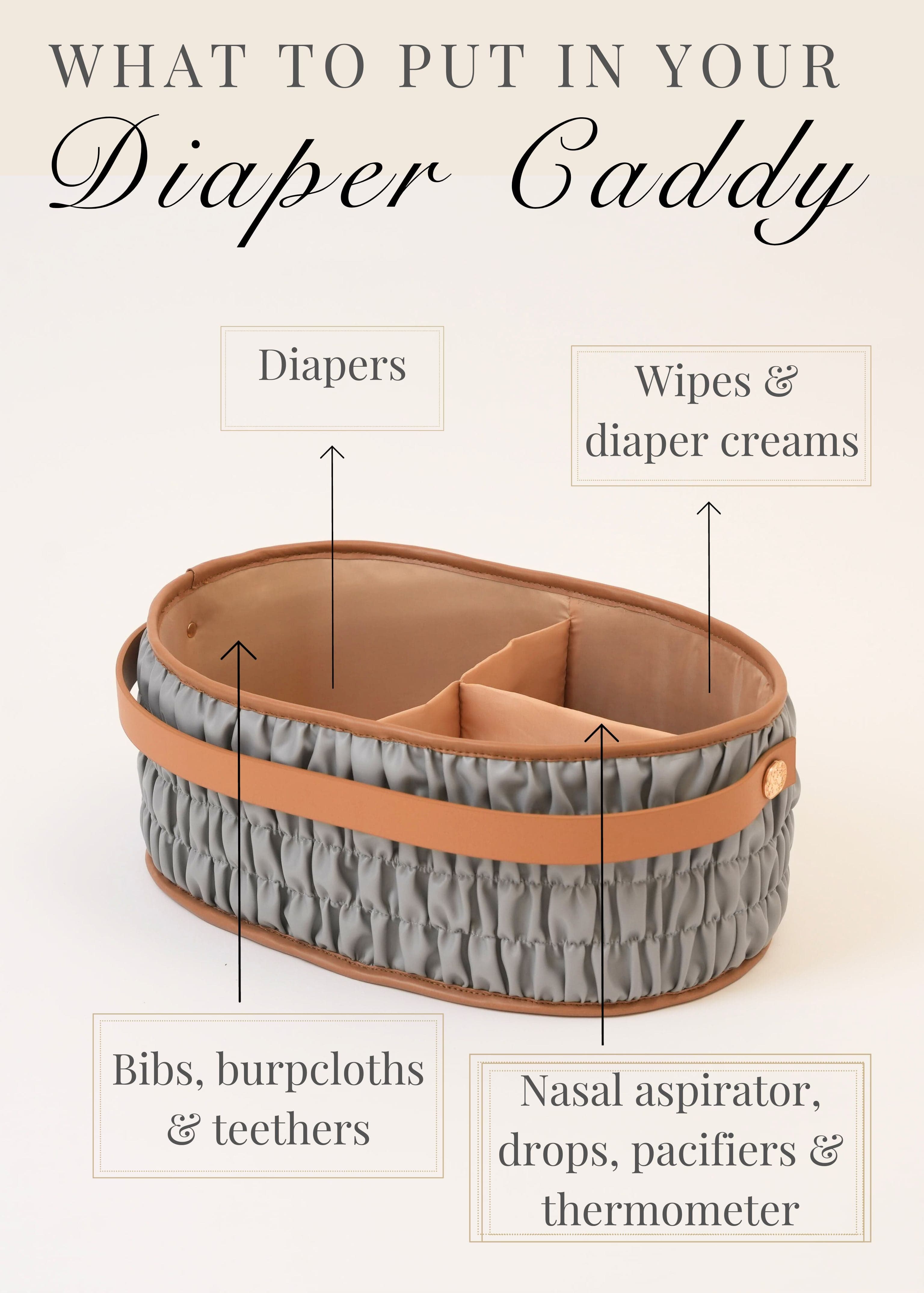 Premium Grey Dune Diaper Caddy Organizer - Portable Baby Essentials Storage for Nursery, Changing Table & On-the-Go Parents