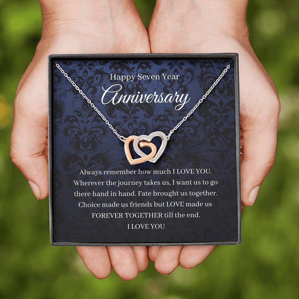 Personalized Interlocking Hearts Handmade Necklace - 7th Wedding Anniversary Gift for Wife, Copper & Wool Anniversary Jewelry | Romantic Message Card Jewelry for Her | Perfect for Anniversaries, Valentine's Day & Special Occasions