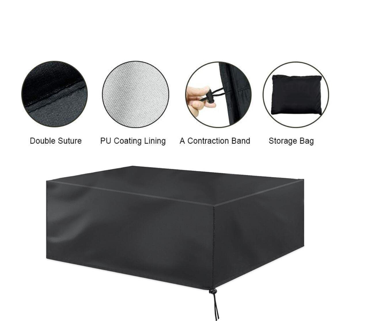 AMSAMOTION Waterproof Heavy Duty Outdoor Coffee Table Cover - 44x26x13 Inch Black Rectangular Patio Furniture Protector for Garden, Lawn, Deck & Backyard Use