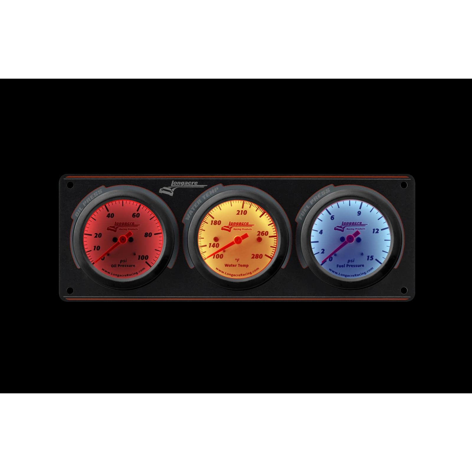 Longacre 52-46914 Sportsman Elite 3 Gauge Panel - Oil, Water & Fuel Gauges for Racing & Performance Cars | Track & Street Use