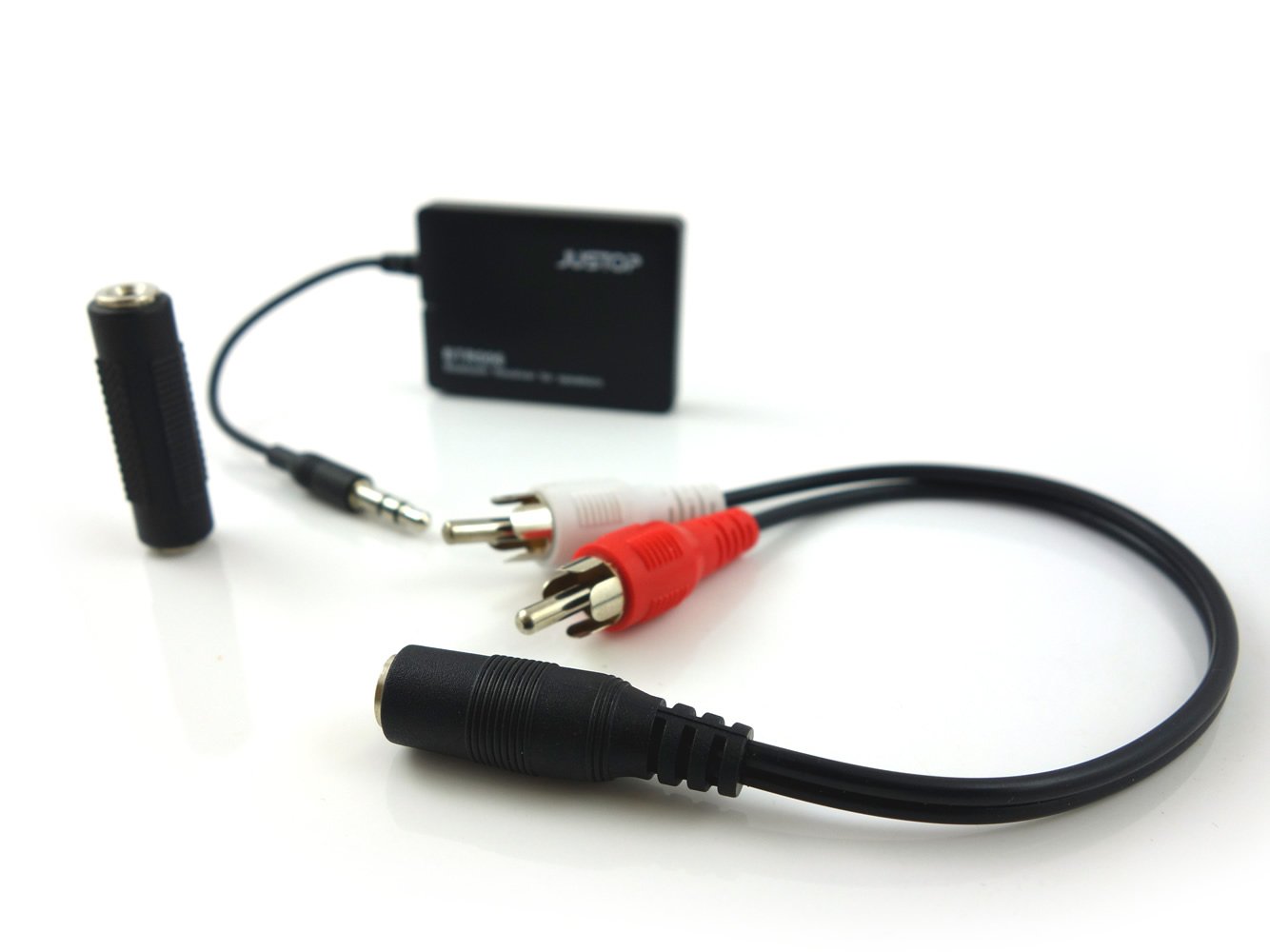JUSTOP BTR006 Wireless Bluetooth Audio Receiver - 3.5mm Jack, Universal Speaker Adapter, Built-in Rechargeable Battery, Audio Cable & 3.5mm Adapter for Home Stereo, Car Audio, and Portable Speakers