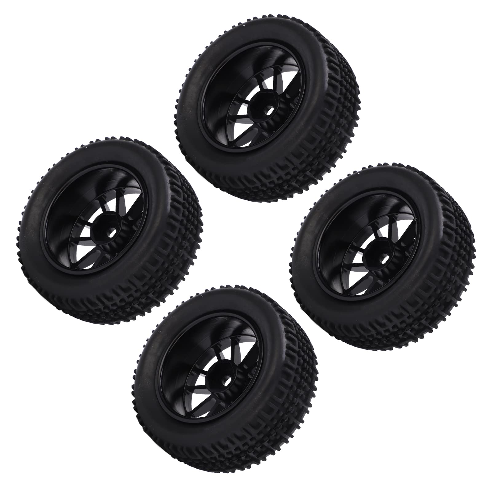 12 Spoke Alloy Wheel Rims with Durable Rubber Tires - 75mm Black Off-Road Tires for 1/14 Scale RC Cars | Front & Rear Set | Strong Cushioning & Wear Resistant | Perfect for RC Crawlers, Rock Racing & Off-Road Adventures