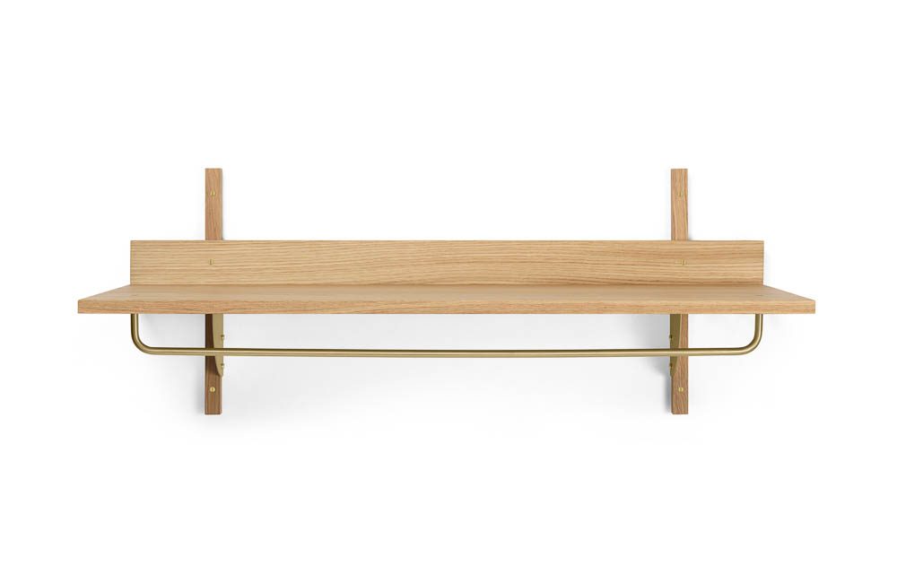 FERM LIVING Sector Rack Shelf - Solid Oak Wood with Brass Accents | Modern Wall Mounted Storage Shelf for Living Room, Bedroom & Office Organization
