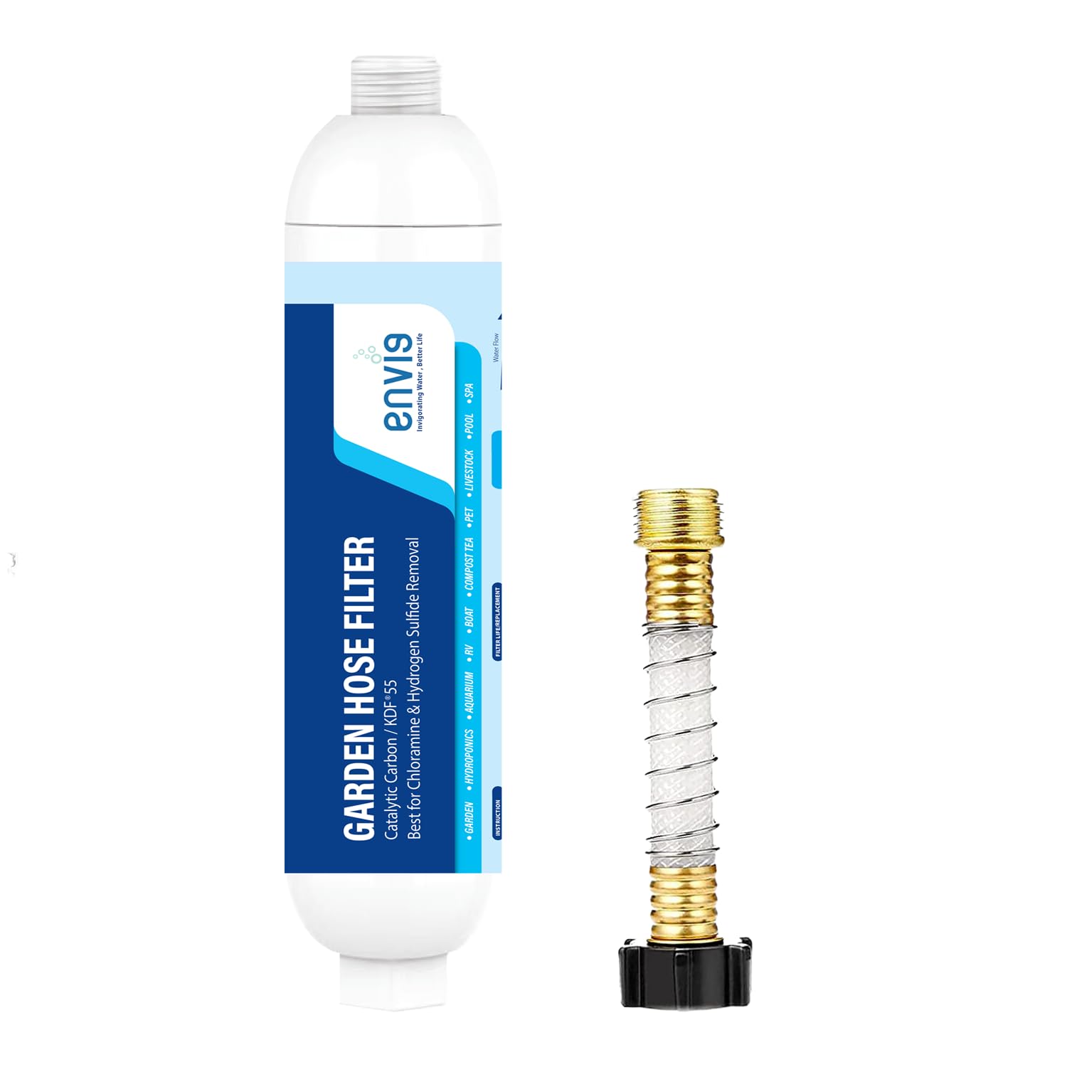 Envig Catalytic Carbon KDF Inline Garden Hose Filter - Removes Chloramine, Chlorine, VOCs & Chemicals | Ideal for Hydroponics, Microgreens, Organic Gardening, Pets & Healthy Outdoor Living | Perfect for Clean Water in Greenhouses, Farms & Home Gardens (1)