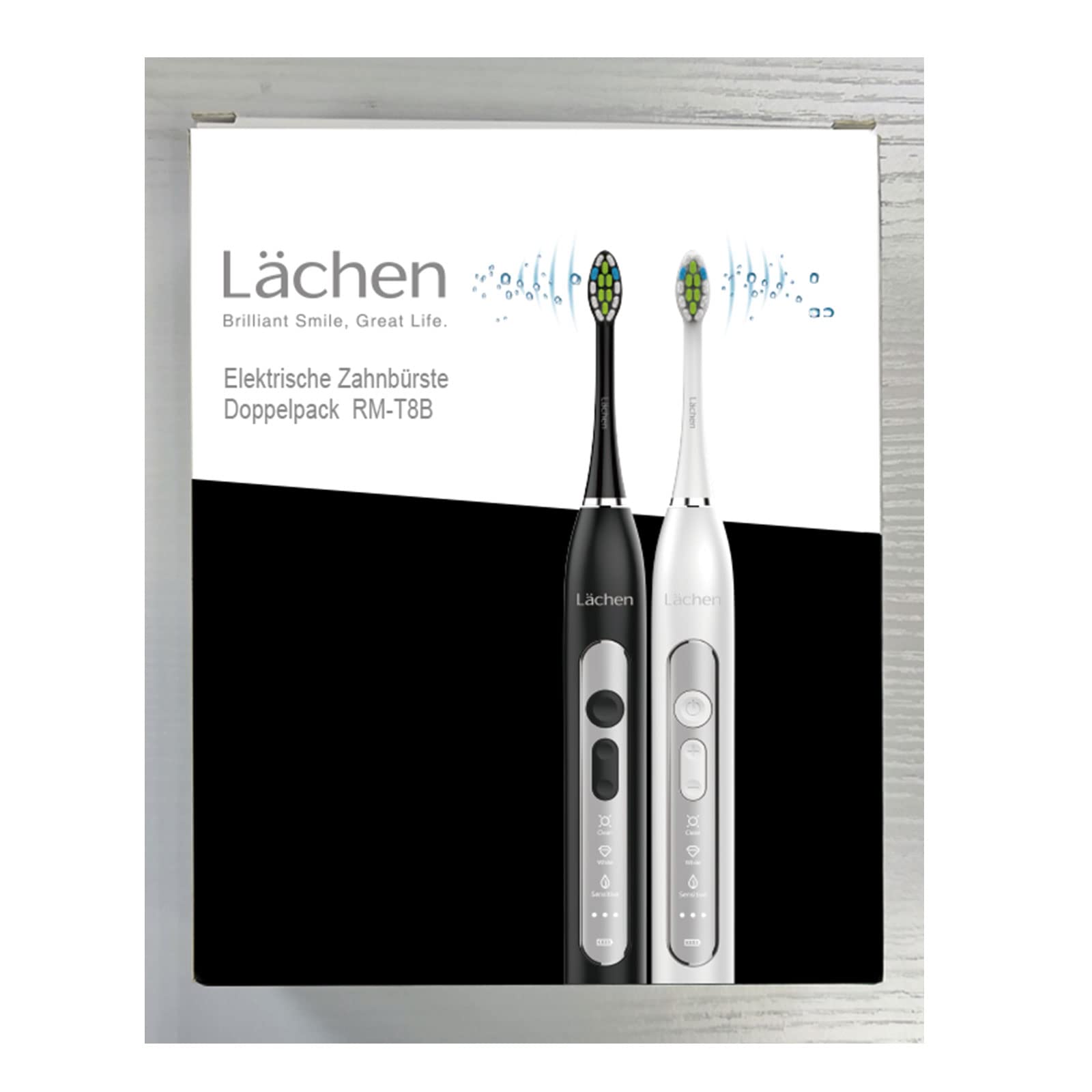 Lachen Electric Toothbrush Twin Pack RM-T8 - 2 Sonic Toothbrushes with 3 Cleaning Modes & 3 Intensity Levels, Includes 10 Replacement Brush Heads & 2 Travel Cases - Perfect for Home Use, Travel, and Family Oral Care