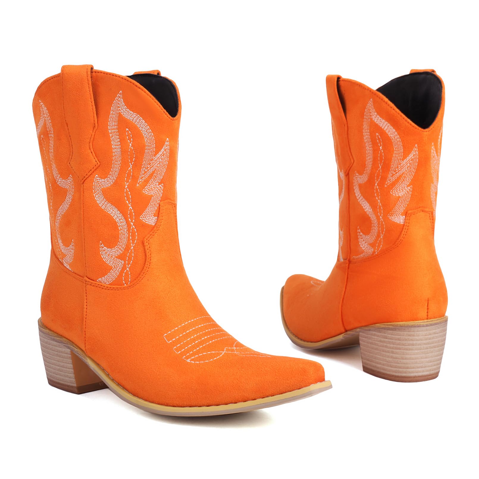 **Cozivwaiy Women's Embroidered Western Cowboy Boots - Pointed Toe Ankle Booties with Block Heel for Country Style | Perfect for Rodeo, Line Dancing & Casual Outfits**