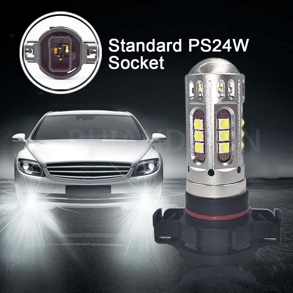 Ruiandsion 2-Pack PS24W 5202 H16 LED Fog Light Bulbs - 6000K Cool White, Super Bright 25 SMD Chipsets, 10-30V High Power - Perfect Replacement for Fog Lights & DRL Daytime Running Lights - Ideal for Night Driving, Off-Road Adventures & Enhanced Visibility in Rainy/Foggy Conditions