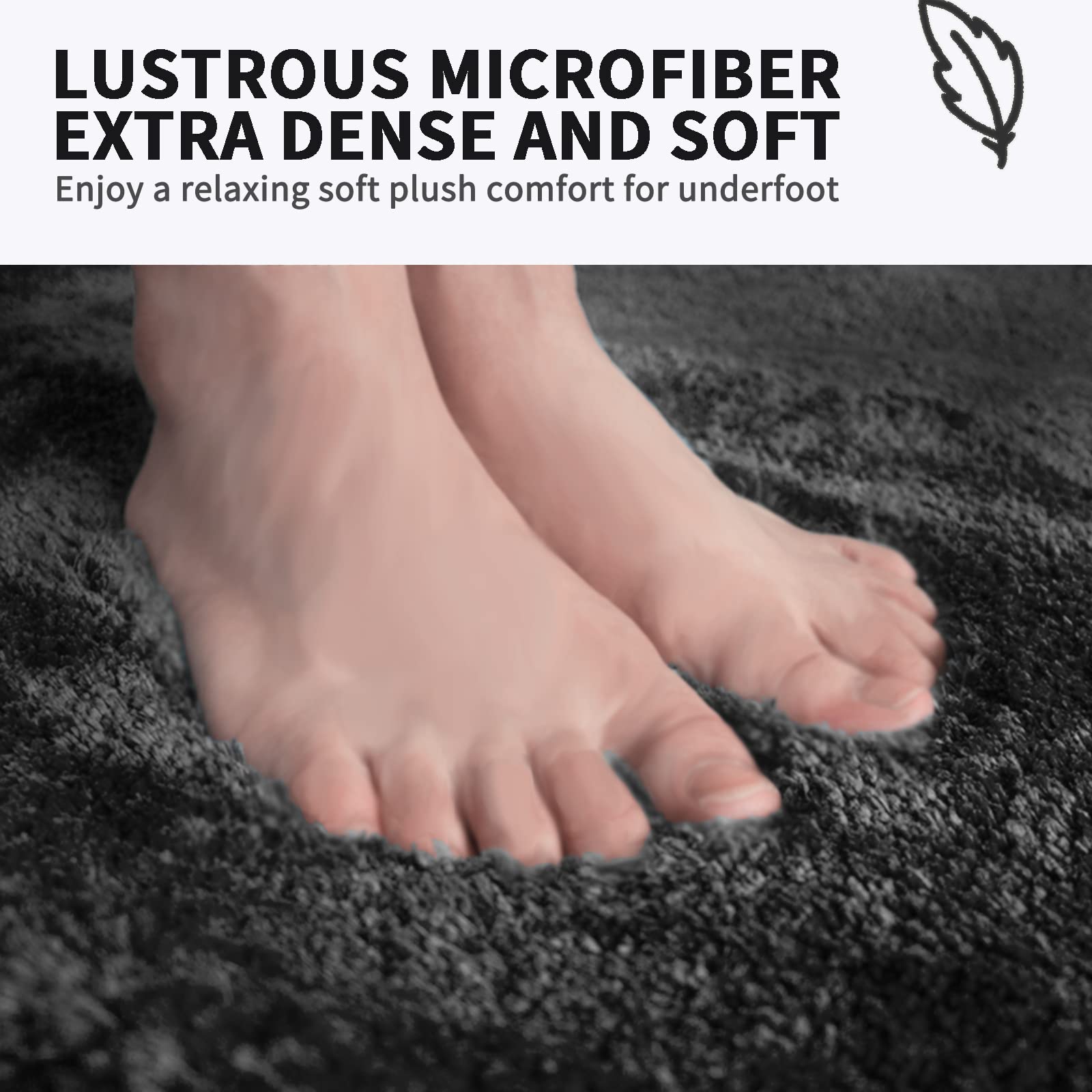 FIFU Non-Slip Bath Rug Mat 17x24 Inches - Ultra Soft Absorbent Microfiber Carpet with Rubber Latex Backing for Bathroom, Bedroom, Laundry & Kitchen - Machine Washable Black Bath Mat (Perfect for Wet Floors & Cozy Home Decor)