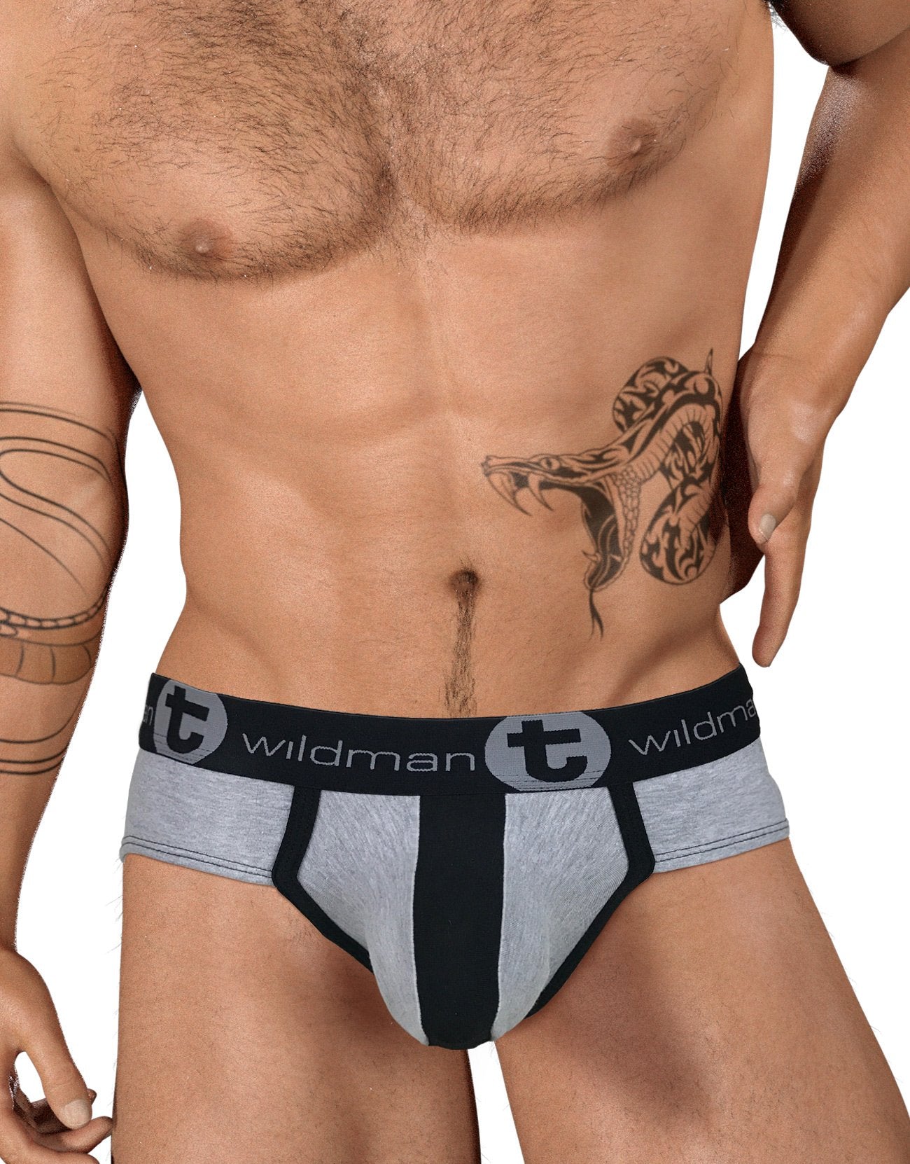 WildmanT Stretch Cotton Big Boy Pouch Brief - Soft Comfortable Underwear for Men, Gray/Black - Perfect for Everyday Wear, Gym & Sports Activities