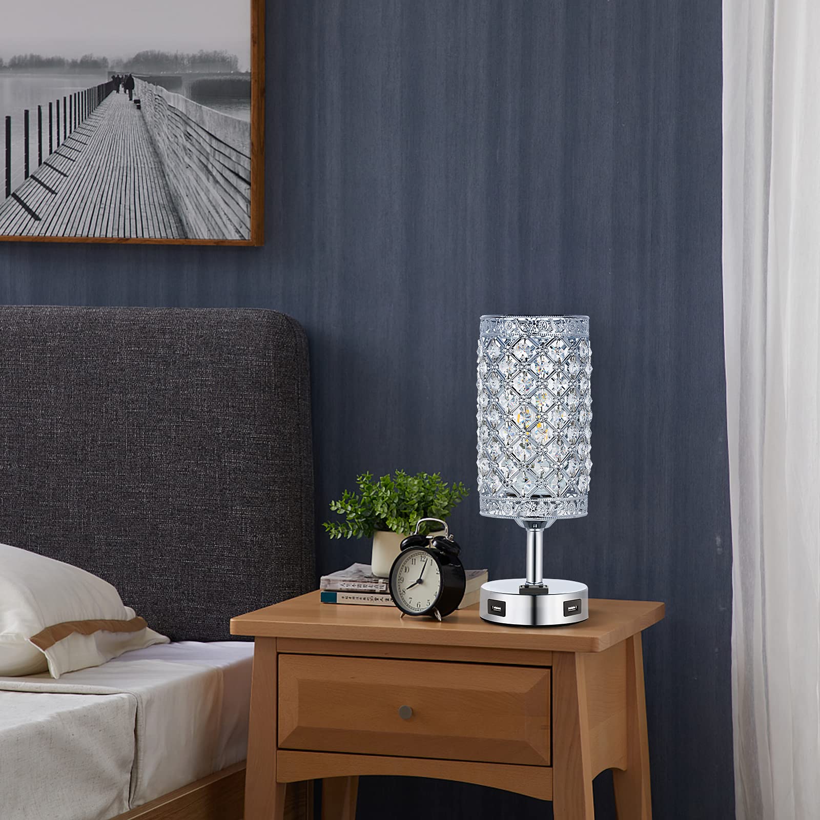 Touch Control Crystal Table Lamp Set of 2 - Modern USB Bedside Lamps with 3-Way Dimmable Lighting & 2 Charging Ports, K9 Glass Desk Lamp for Bedroom, Living Room, Office (Bulbs Included) | Perfect for Night Reading, Home Decor & Gift Giving