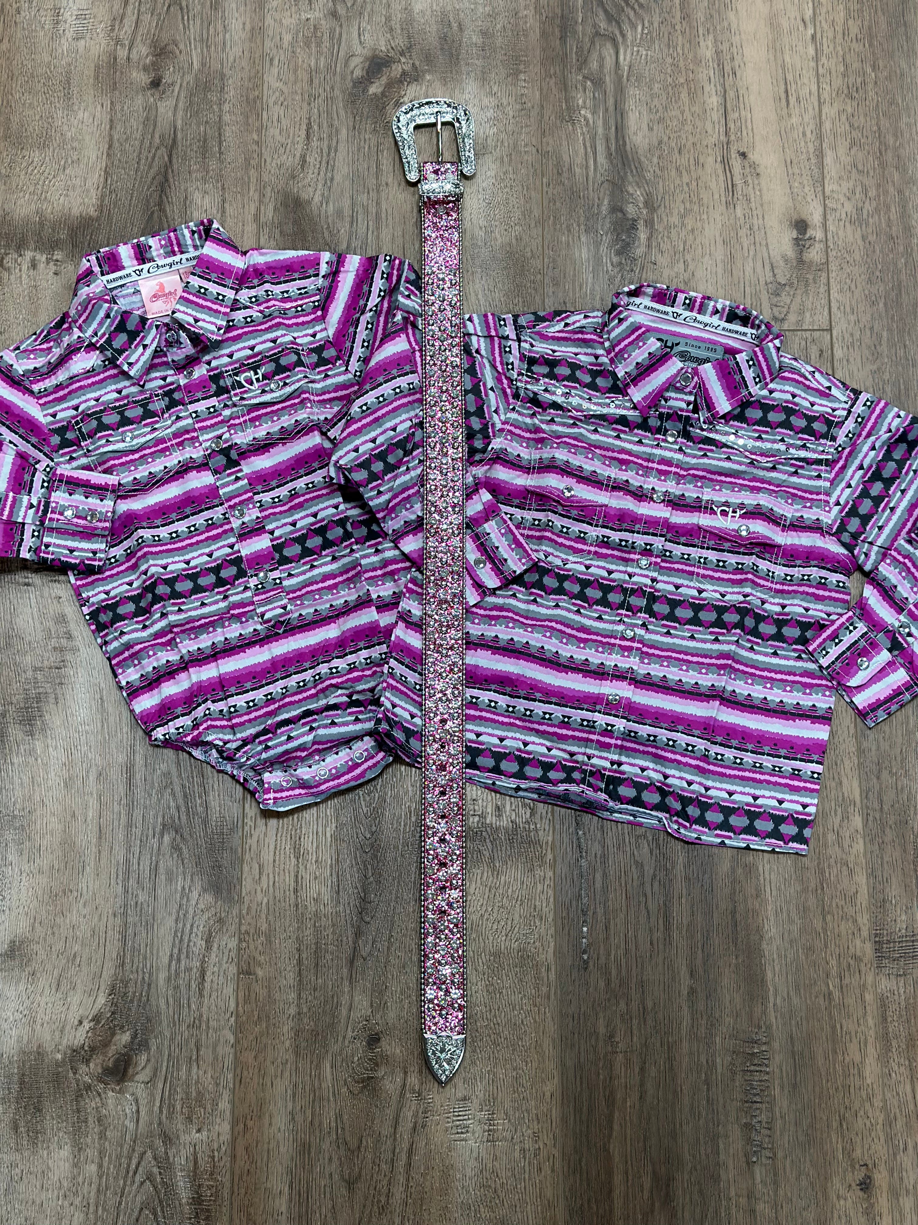 Vintage Aztec Long Sleeve T-Shirt for Girls - Raspberry & Slate Colors - Perfect for School, Playdates & Casual Outings