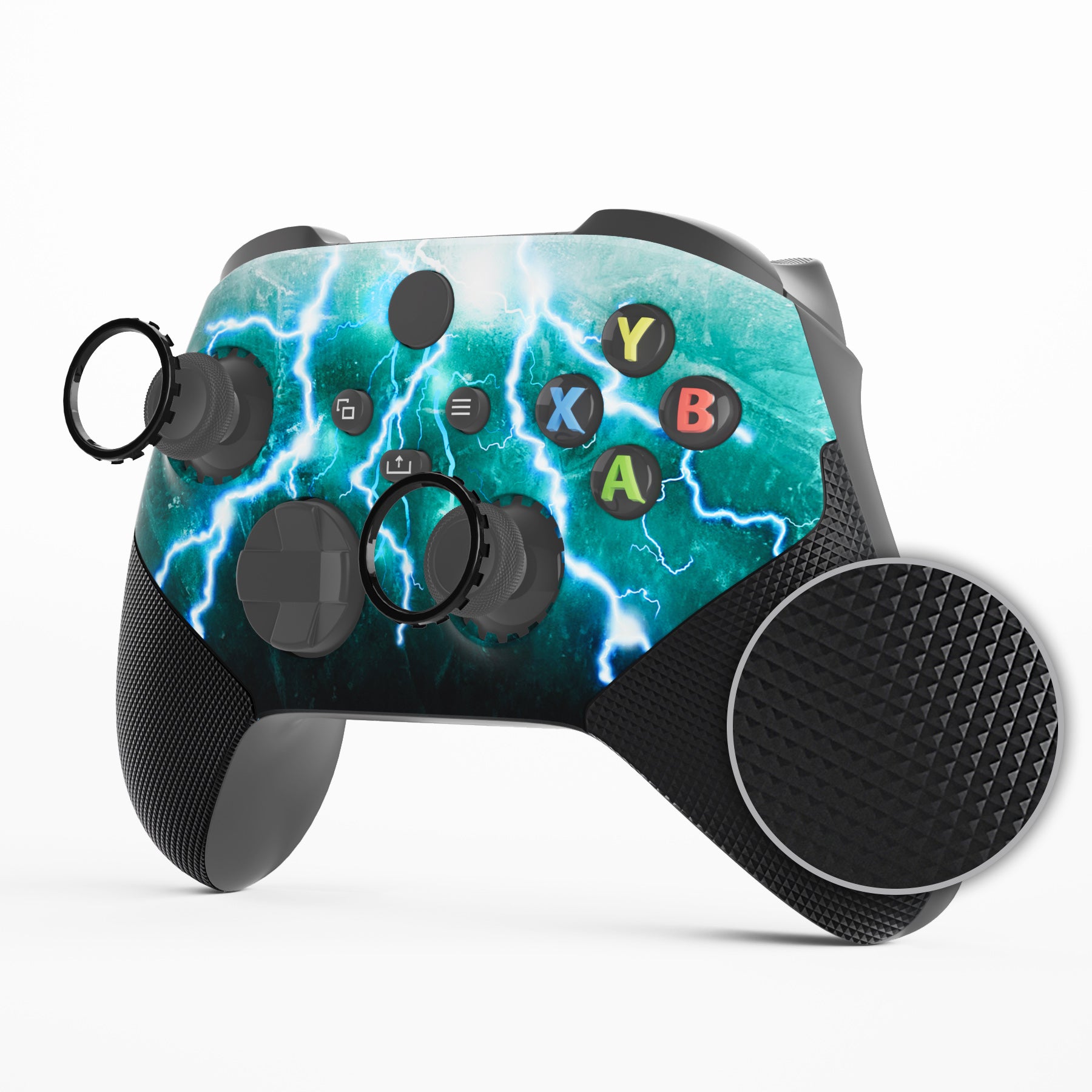 eXtremeRate ASR Version Performance Rubberized Grip Front Housing Shell with Accent Rings for Xbox Series X & S Controller - Green Storm Thunder - Enhanced Gaming Comfort for Long Play Sessions