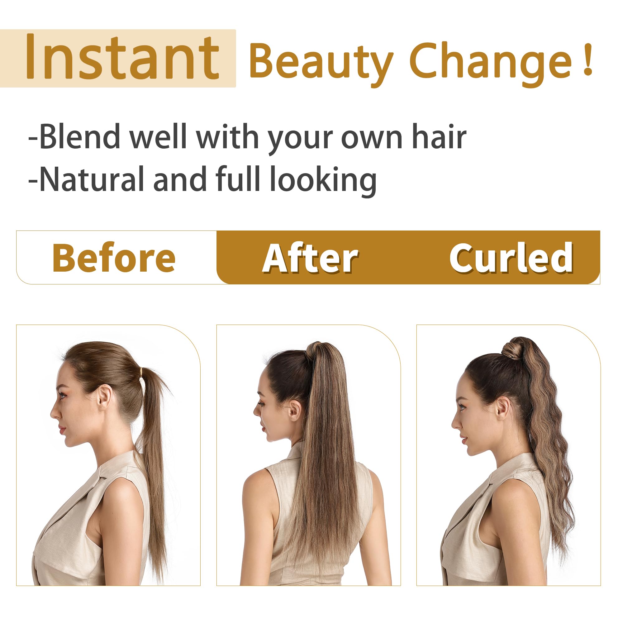 SEGO 20 Inch Clip-In Ponytail Extension - 100% Real Human Hair, Long Straight Wrap Around Ponytail with Magic Paste (Ash Blonde & Bleach Blonde) - Perfect for Daily Wear, Parties, Weddings & Special Occasions
