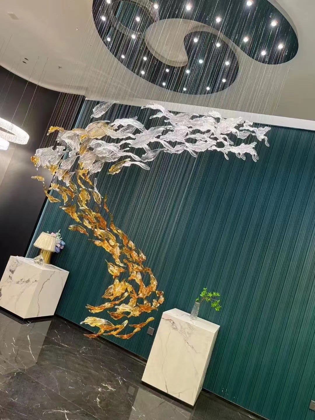 Elegant Glass Feather Chandelier - Modern Crystal Ceiling Light Fixture for Dining Room, Living Room, Bedroom Decor