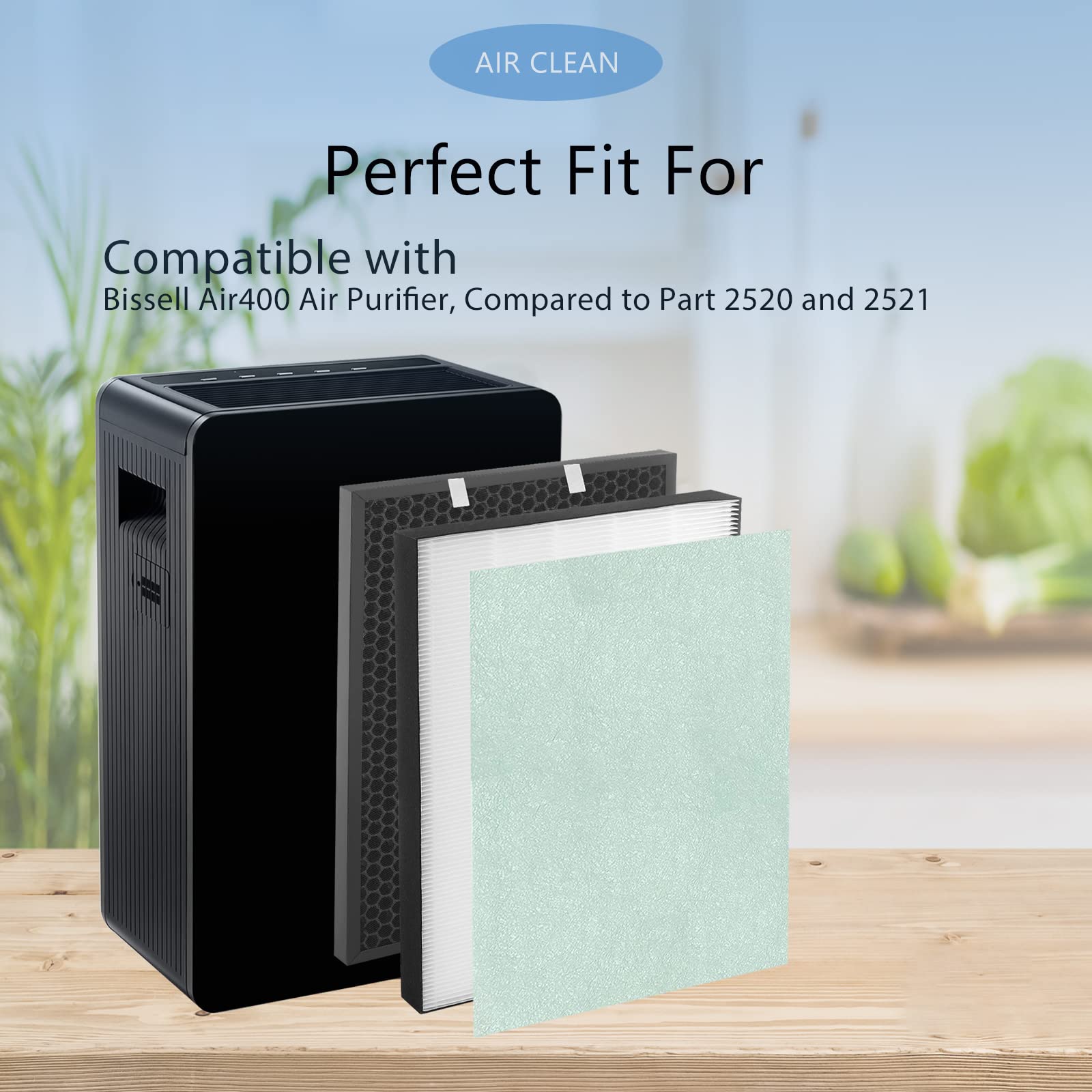 2-Pack Bissell Air400 True HEPA Replacement Filters Set - Compatible with Air400 Air Purifier (Includes 2521 HEPA & Pre-Filters + 2520 Carbon Filters) - For Home, Office & Bedroom Air Cleaning