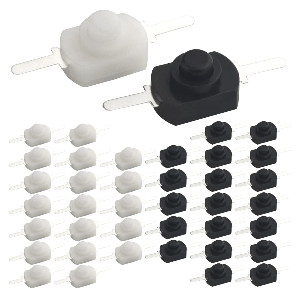 WMYCONGCONG 40 PCS Latching Push Button Switch - DC 30V 1A Self-Locking Mini On/Off Switch for Flashlights, Lamps & DIY Projects (White & Black) - Perfect for Home, Workshop & Electrical Repairs