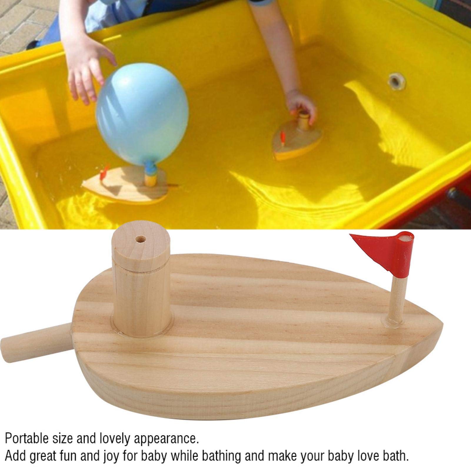 Balloon Powered Wooden Boat Toy - Inertial Balloon Boat for Kids, Fun Water Play & Bath Time Toy - Perfect for Pool, Bathtub, and Outdoor Play