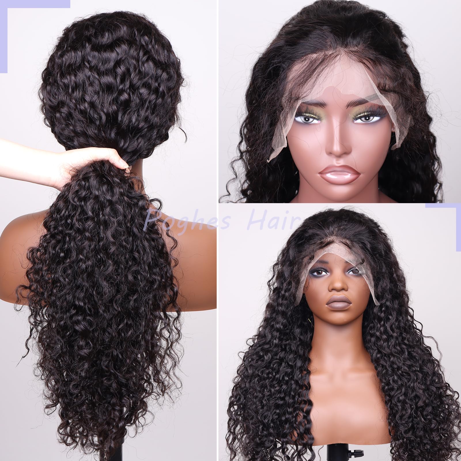 13x6 HD Lace Front Wigs Human Hair 180% Density Water Wave Wet & Wavy Curly Lace Wig - Pre Plucked with Baby Hair, Natural Color (22 Inch) for Daily Wear, Cosplay & Special Occasions