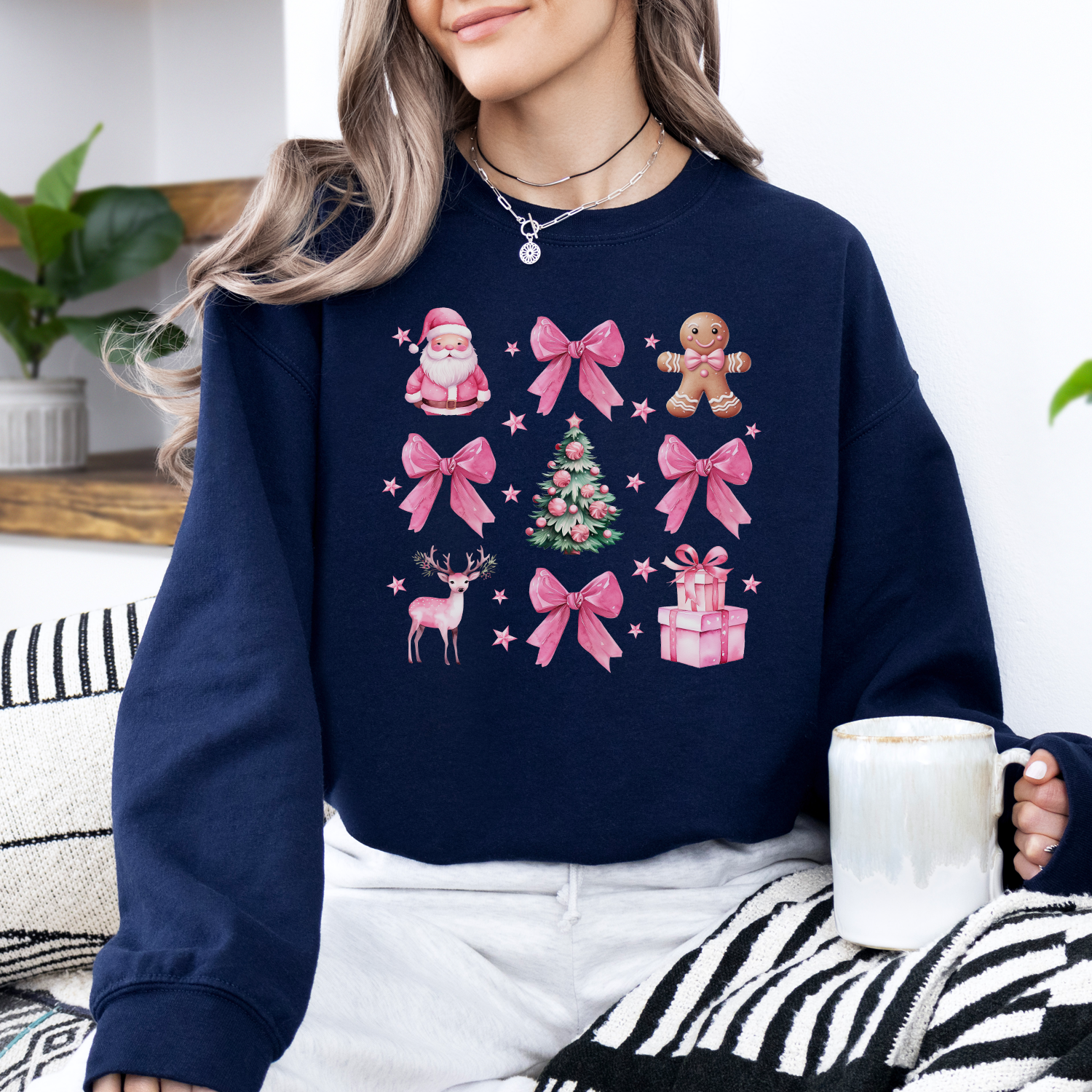 Coquette Christmas Icons Women's Sweatshirt - Cute Holiday Graphic Pullover for Christmas Party & Winter Outfits