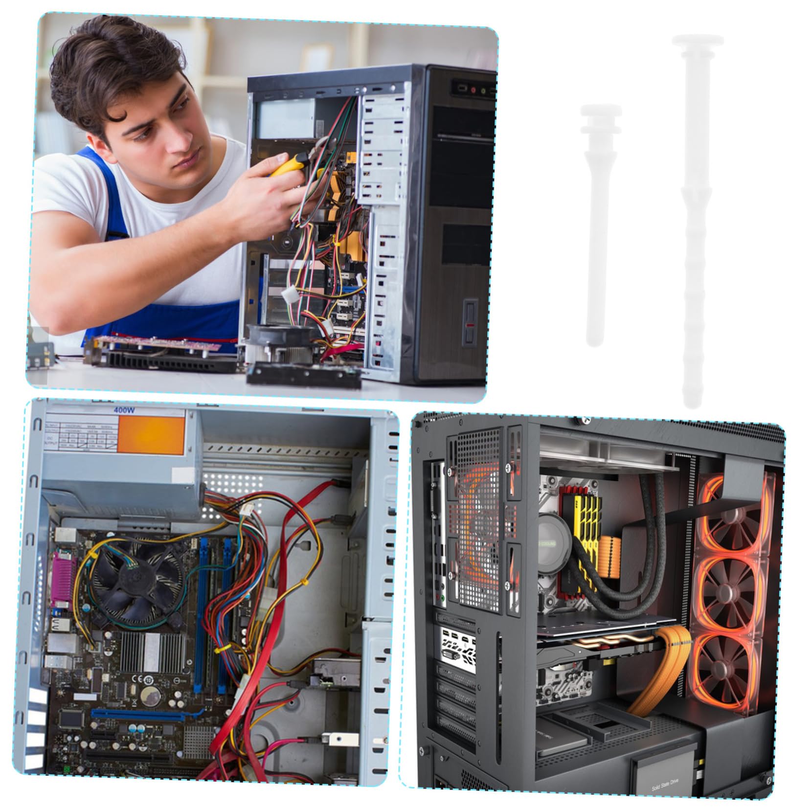 Mobestech 40 Pcs Computer Case Glue Nails Kit - Shock Absorption Rivets, Noise Reduction Fan Screws, Long White Silicone Rubber PC Parts for DIY Computer Build & Quiet PC Setup