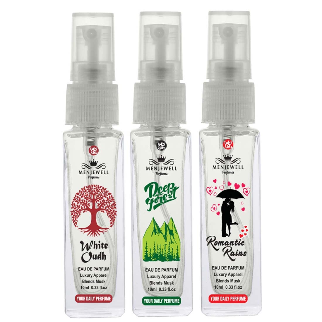 White Oudh, Deep Forest & Romantic Rains Men's Eau De Parfum & Pocket Perfume Set - 3 x 30ml Luxury Fragrance Combo | Perfect for Date Nights, Office Wear & Special Occasions