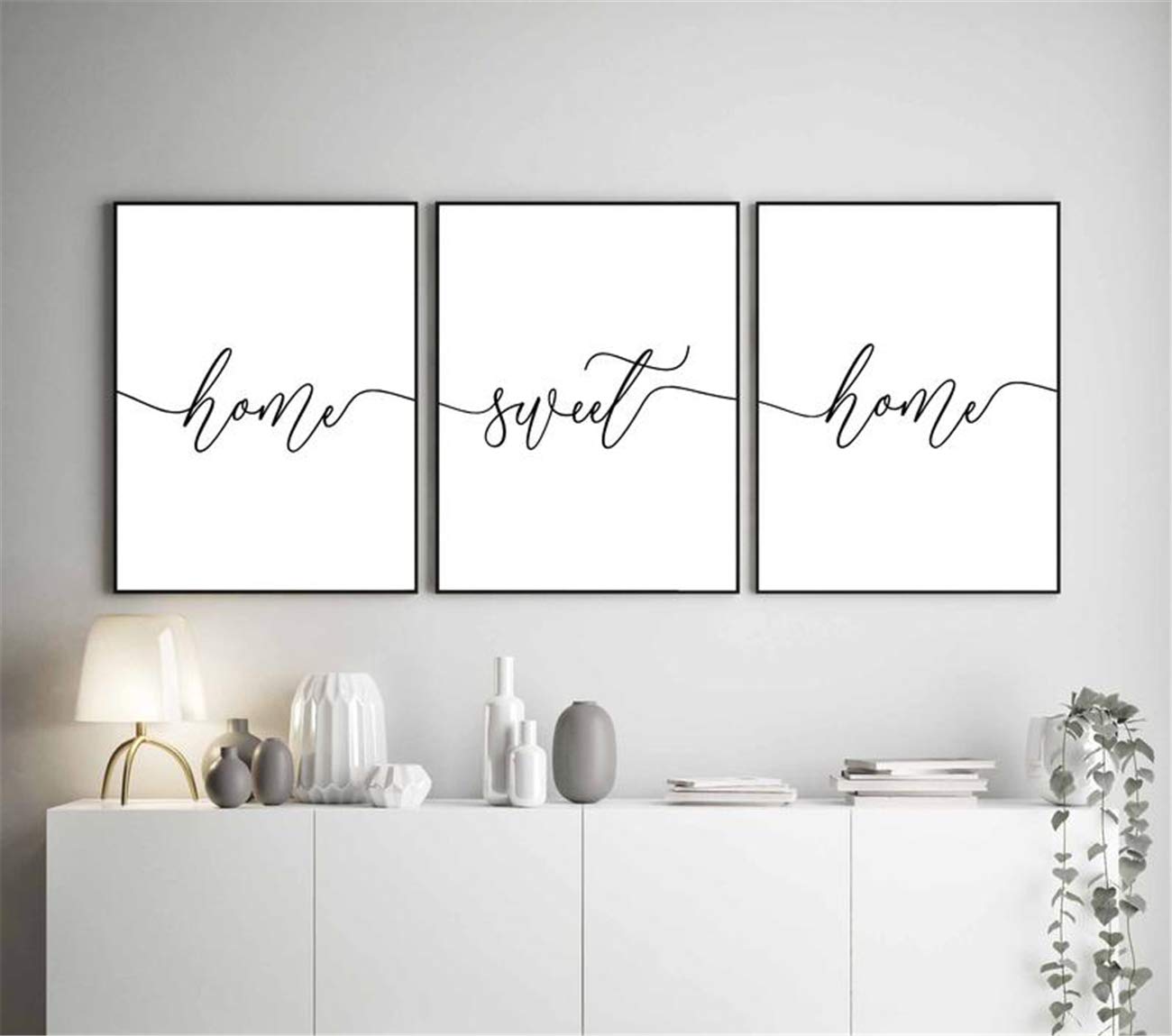 Minimalist Wall Art Prints - 3 Piece 'Home Sweet Home' Quote Posters, Framed Canvas Painting for Bathroom & Washroom Decor - Ready to Hang - Perfect for Farmhouse, Apartment & Bedroom Wall Decor