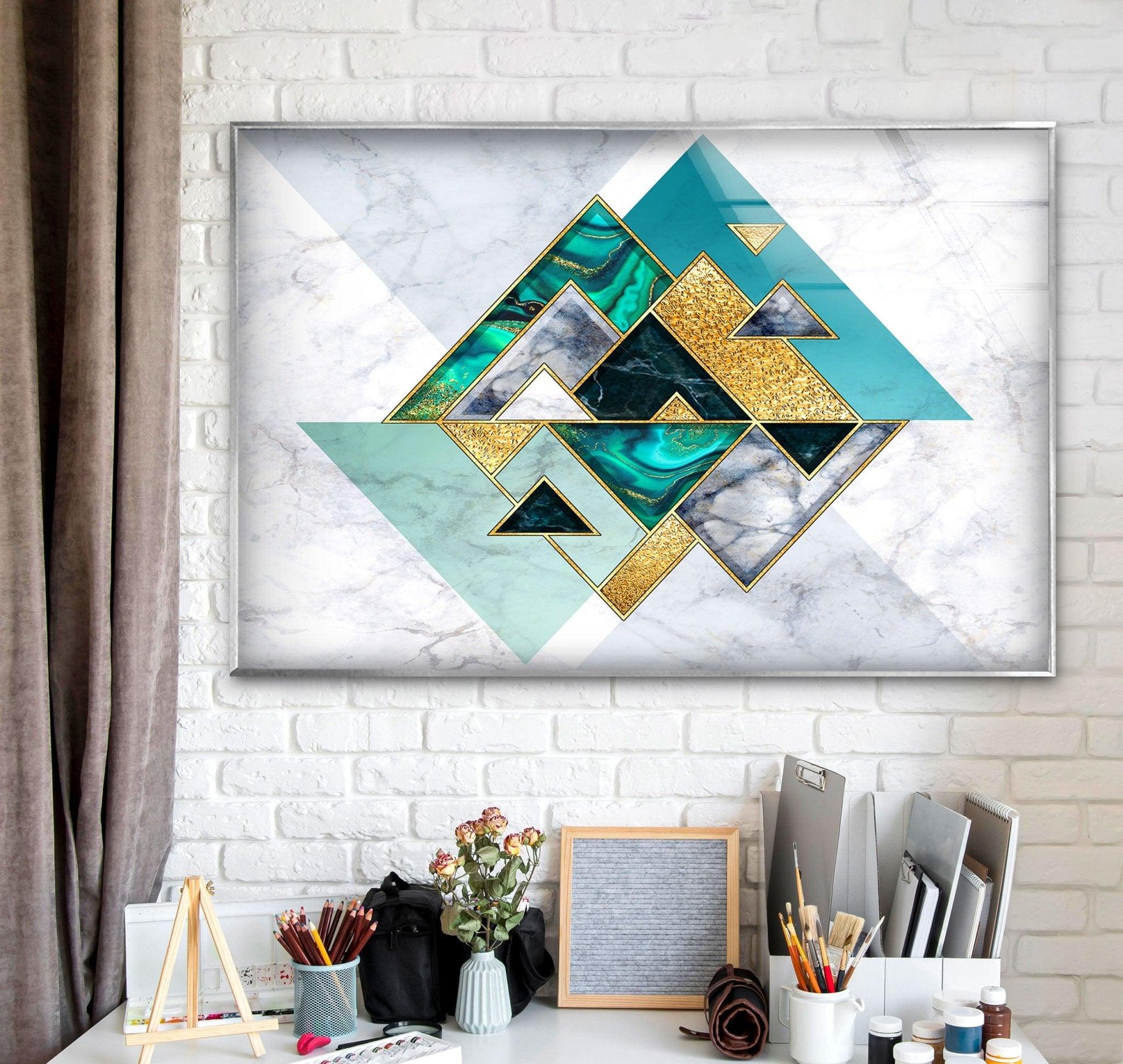 Abstract White Geometric Glass Wall Art - Modern Home Decor for Living Room, Bedroom & Office - Elegant Handmade Glass Panel for Stylish Interior Design