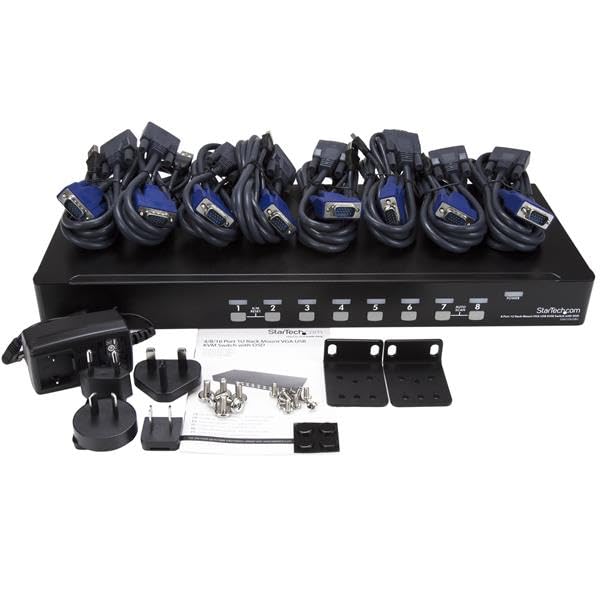 StarTech.com 8 Port 1U Rackmount USB KVM Switch Kit with OSD, Cables & VGA Support - TAA Compliant (SV831DUSBUK) for Server Rooms, Data Centers & IT Management