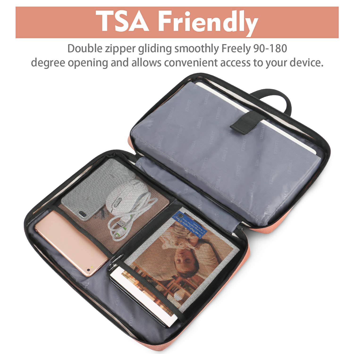 Ytonet 15.6 Inch Water Resistant Laptop Sleeve Case - TSA Approved Travel & Business Computer Cover with Handle, Compatible with HP Dell Lenovo Asus Notebooks, Coral Pink, Ideal for Women, Perfect for Office, Commute, and Air Travel