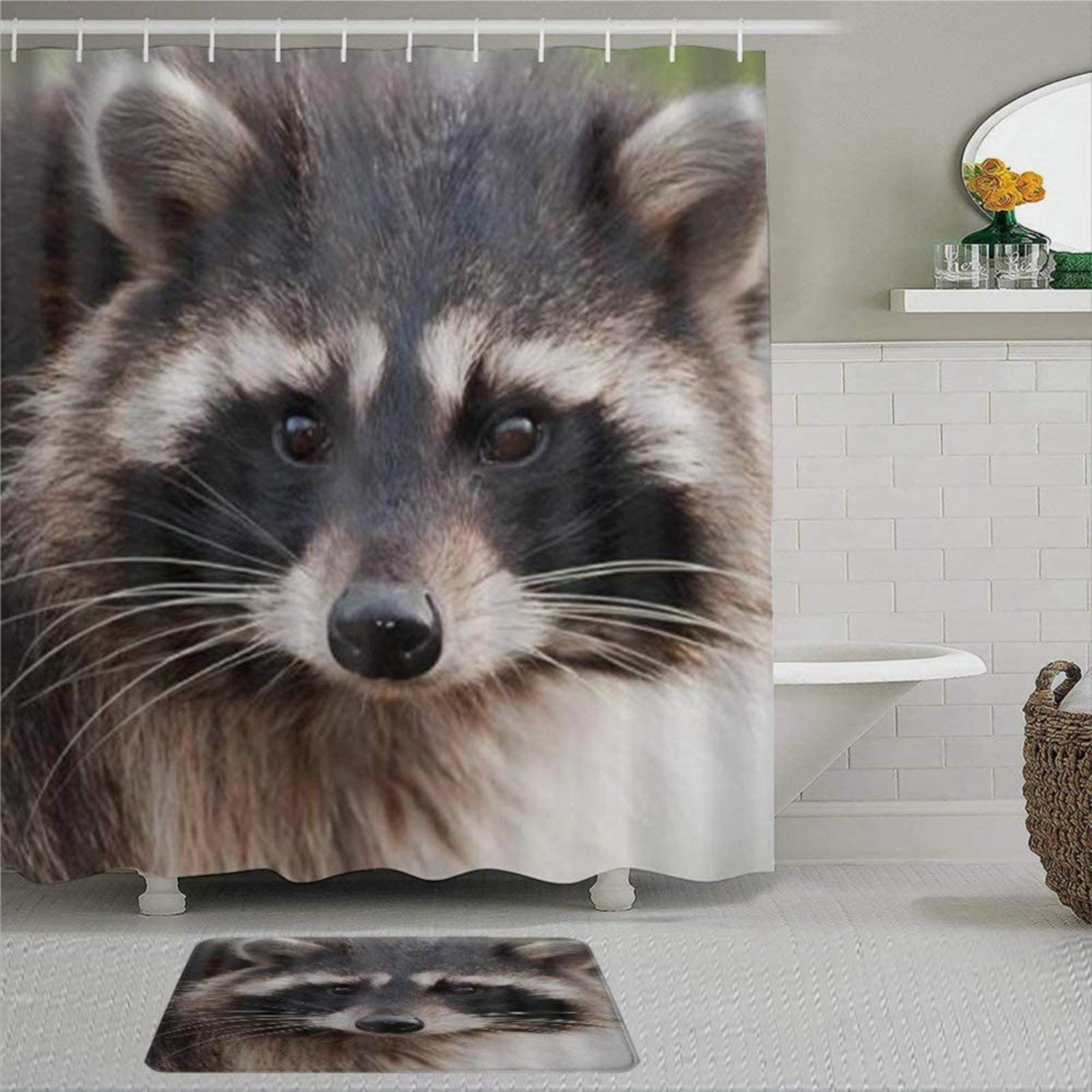 Unique Love Raccoon Shower Curtain with Hooks - 72x72 Inch Waterproof Polyester Fabric Bathroom Decor - Perfect for Kids' Bathroom, Raccoon Lovers & Themed Home Decor