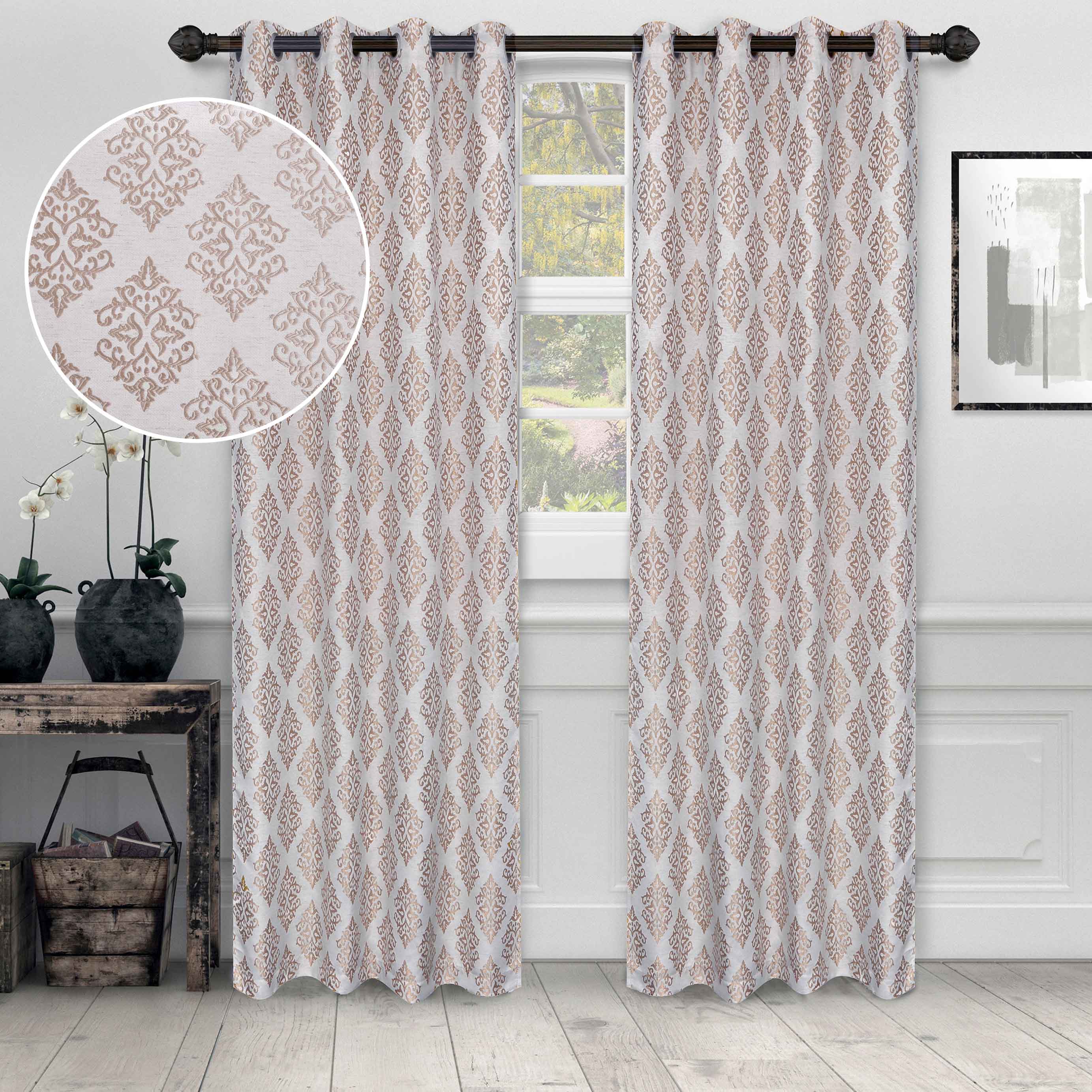 Venetian Damask Jacquard Curtain Panels Set of 2 - Luxury Window Treatments for Living Room & Bedroom