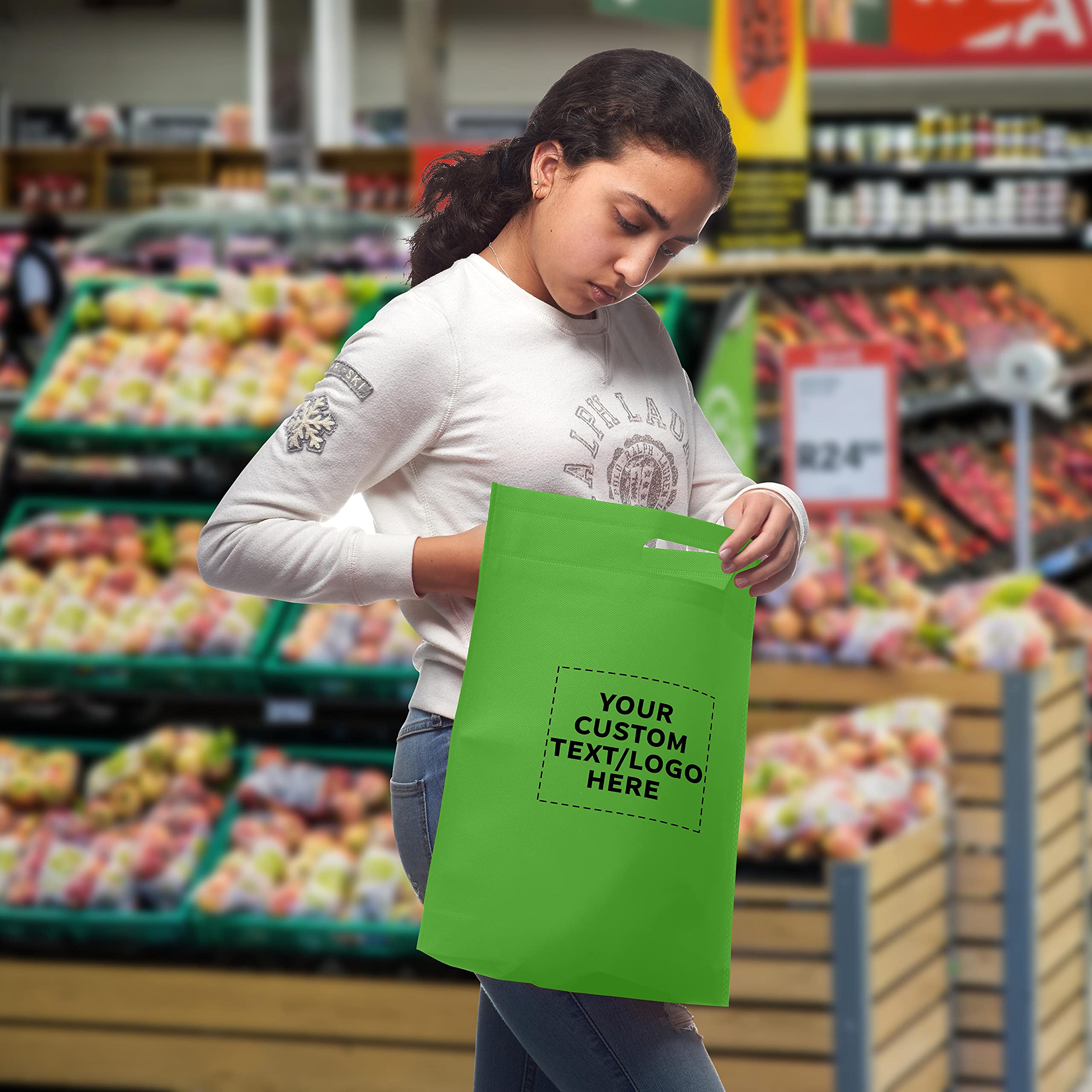 Customizable 100-Pack Lime Green Non-Woven Tote Bags - 15