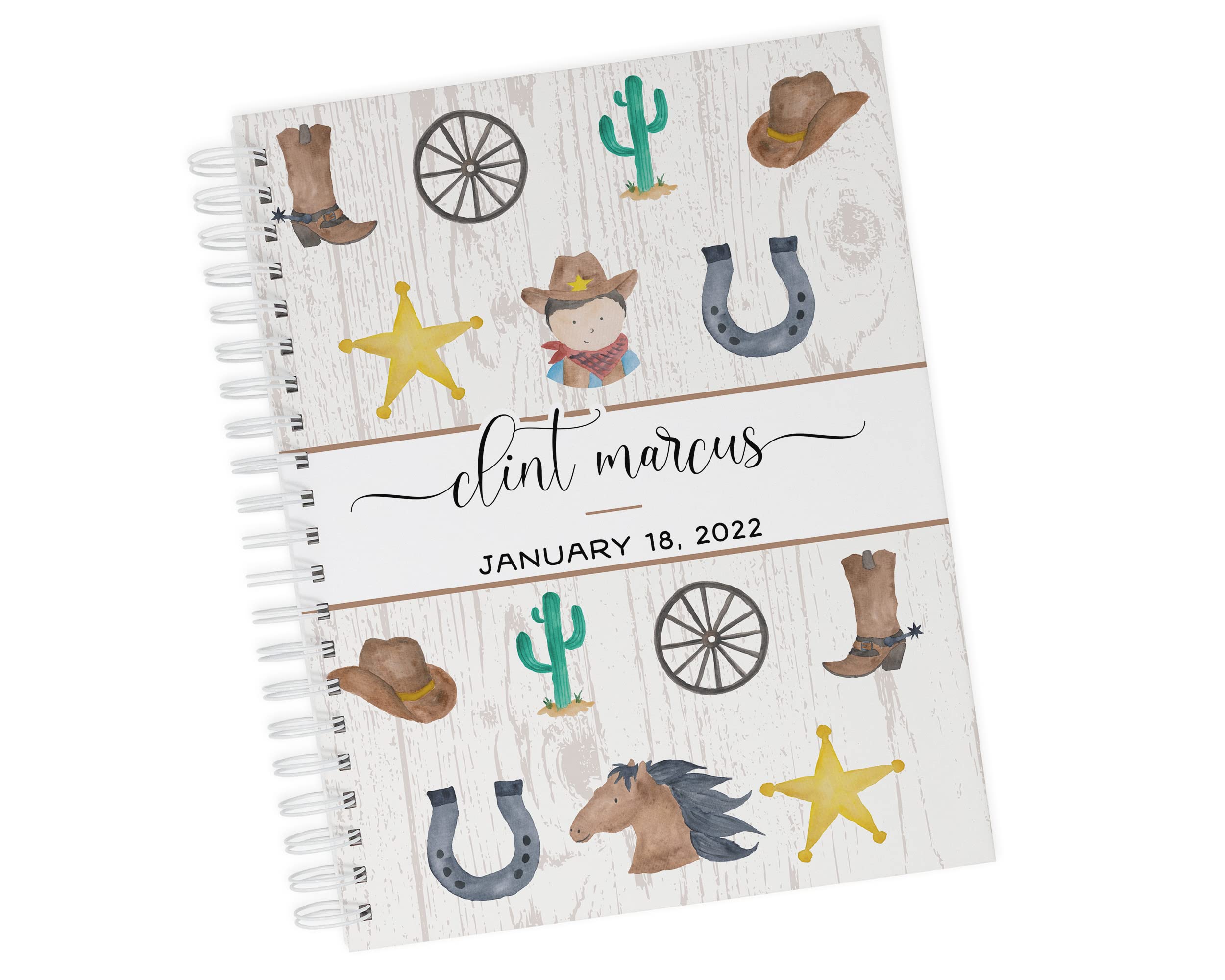 Personalized Baby Memory Book - Hard Cover First Year Photo Album with Custom Baby's Name - Baby Journal & Keepsake (Cowboy Theme) for Newborn Gifts, Baby Showers, and First Birthday Presents