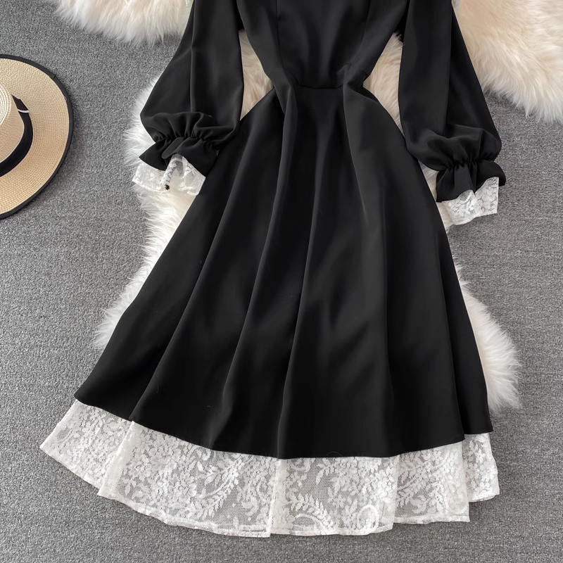 Elegant French Style Knee-Length Black Dress for Women | Spring & Autumn Fashion | Cute & Comfortable | Perfect for Office, Date Night & Casual Outings
