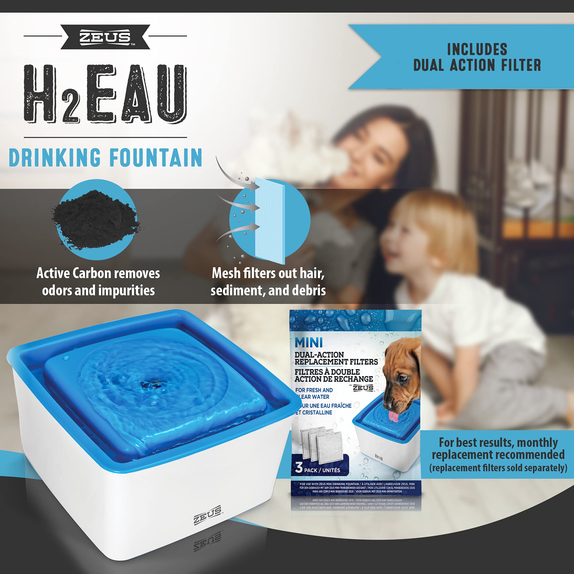 ZEUS Mini Elevated Dog Water Dispenser - Automatic Drinking Fountain for Small Dog Breeds | Indoor Pet Hydration Station for Puppies & Toy Dogs