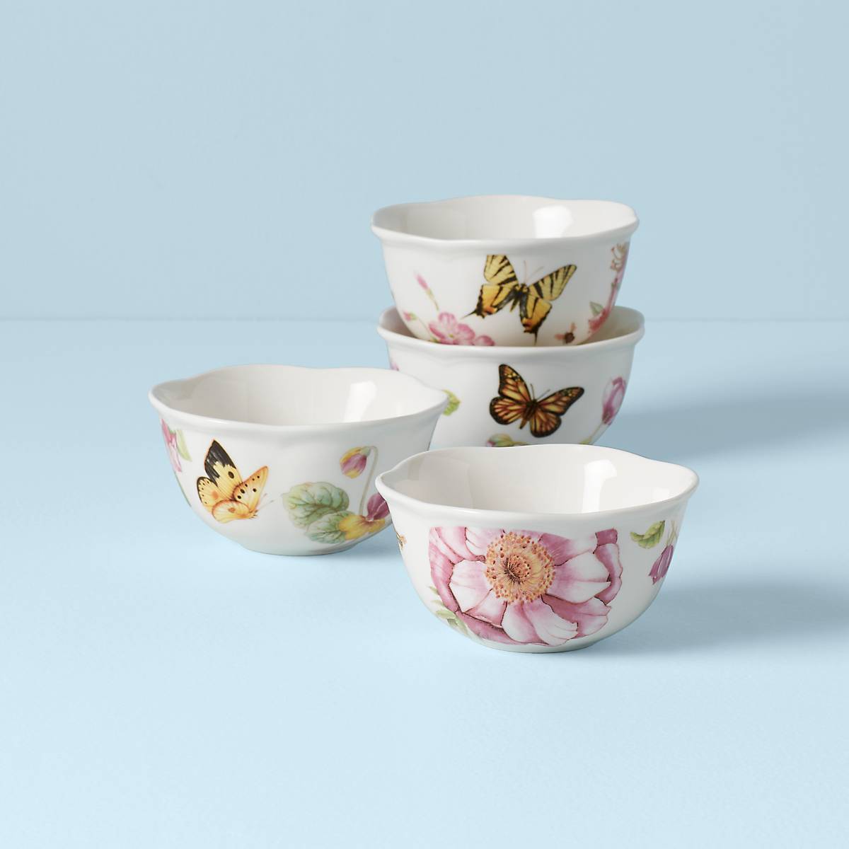 Butterfly Meadow Bloom 4-Piece Bowl Set - Elegant Ceramic Serving Bowls for Salads, Soups & Desserts - Perfect for Dining, Entertaining & Home Decor