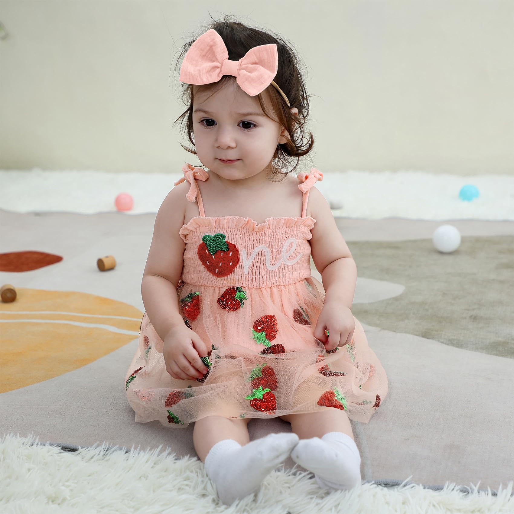 Durio Baby Girl 1st Birthday Outfit - Adjustable Straps Romper & Tutu Dress Set with Headband - Sleeveless Cake Smash Dress for Photoshoot, Party Celebration & First Birthday Memories
