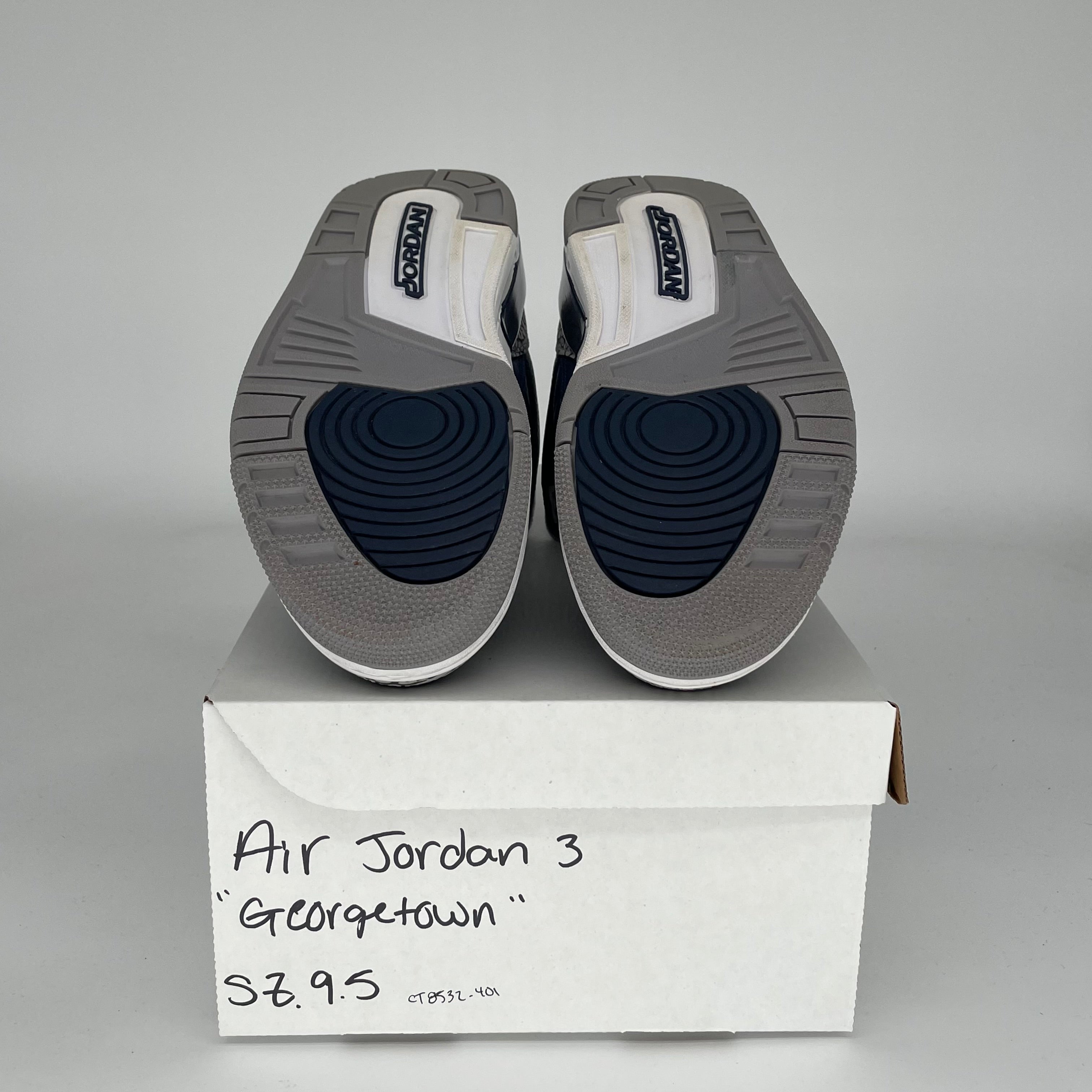 Original Air Jordan 3 Retro 'Georgetown' Men's Basketball Shoes Size 9.5 - CT8532-401 | Classic Sneakers for Streetwear & Basketball Games
