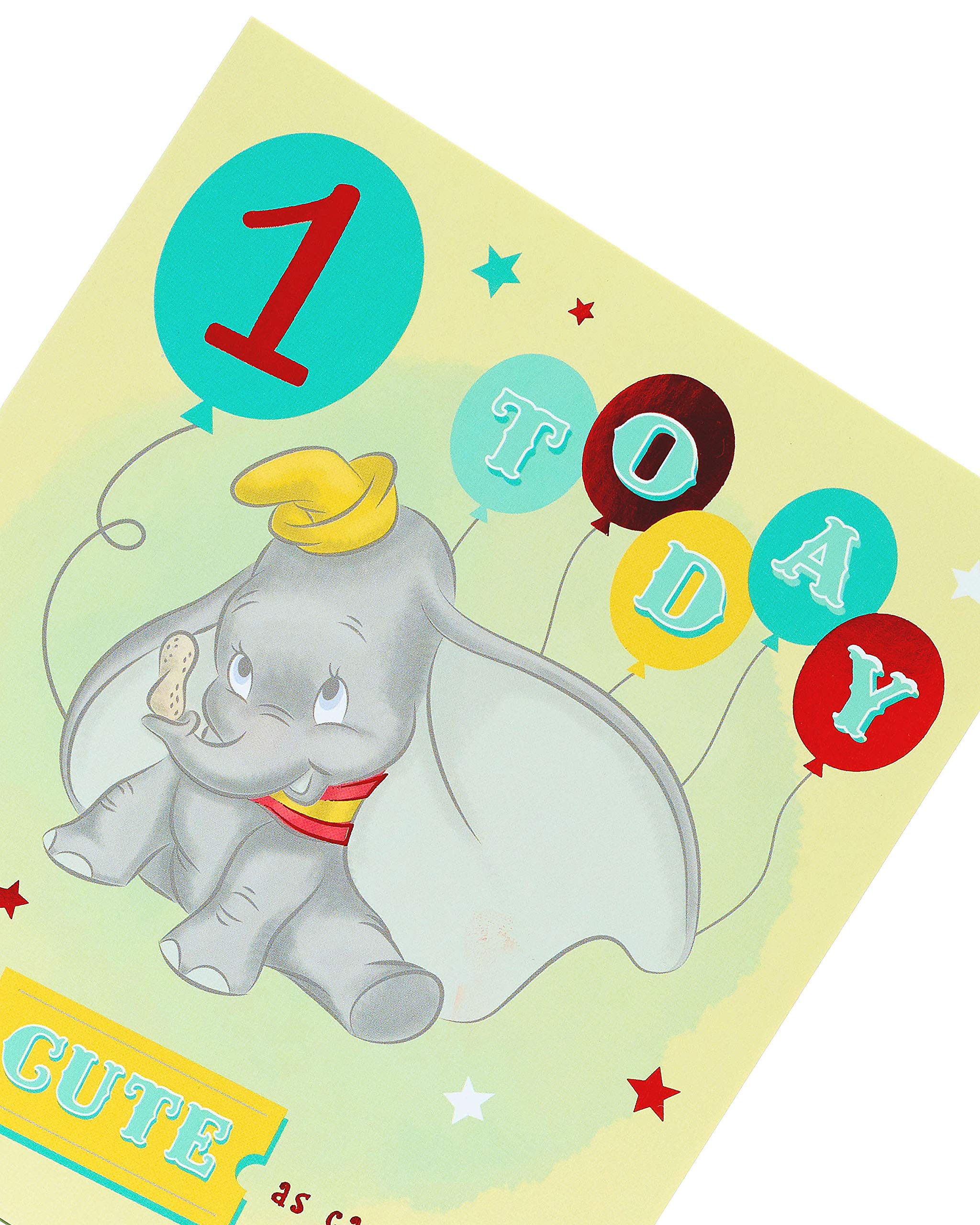 1st Birthday Card - Dumbo Disney Elephant Birthday Card for 1 Year Old - Cute Baby Boy & Girl First Birthday Gift - Perfect for Birthday Parties, Baby Showers & Milestone Celebrations