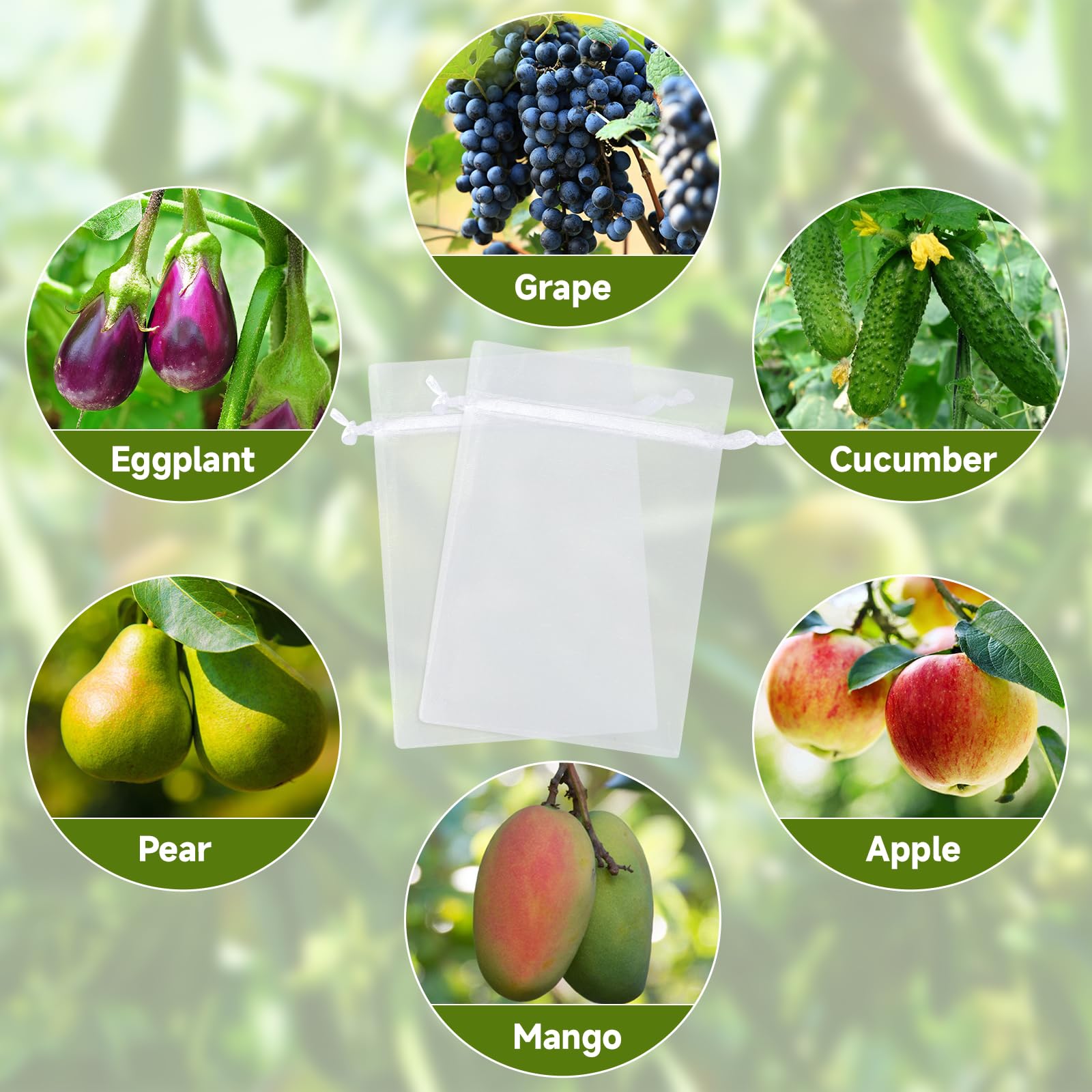 KINGLAKE 100PCS 6x9 Inch Fruit Protection Bags - Breathable White Mesh Netting Covers for Trees, Vegetables, Apples, Peaches & Garden Produce - Prevent Pests & Birds While Allowing Sunlight & Airflow (Ideal for Organic Gardening & Backyard Orchards)