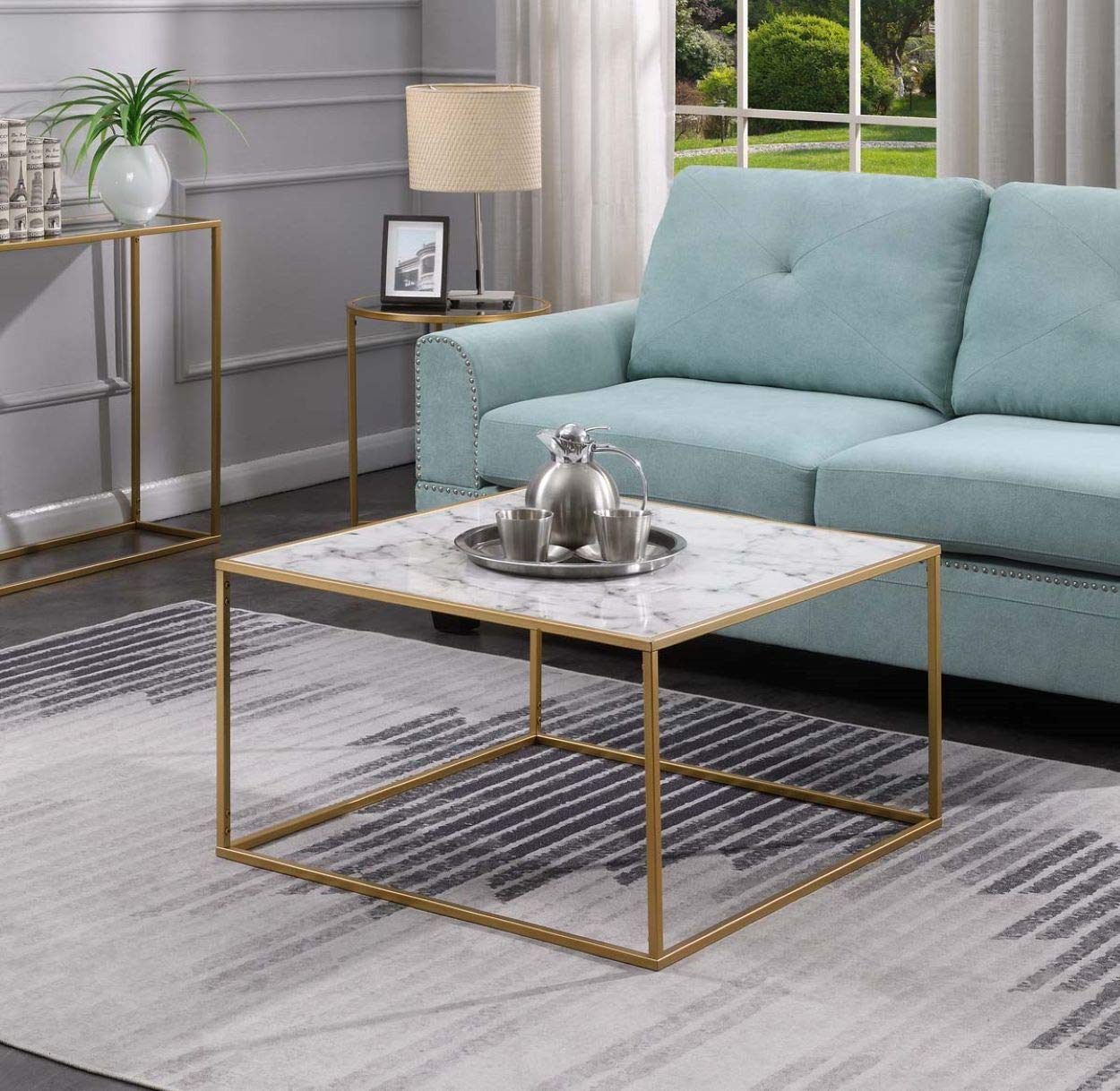 Convenience Concepts Gold Coast Faux Marble Coffee Table - Modern Gold Finish & Realistic Marble Look - Perfect for Living Room, Office or Lounge Decor