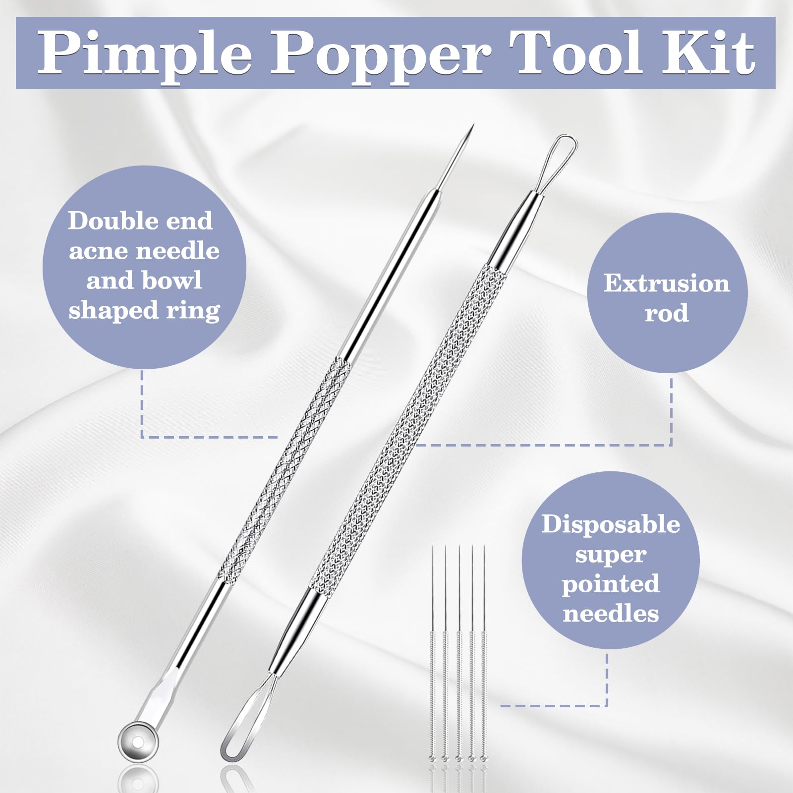 WSYUB Blackhead & Ingrown Hair Tweezers Kit - Professional Pimple Popper Tool, Acne Needle & Blackhead Extractor with Eyebrow Razors - Perfect for Facial Care, Blemish Removal & Grooming at Home or Salon