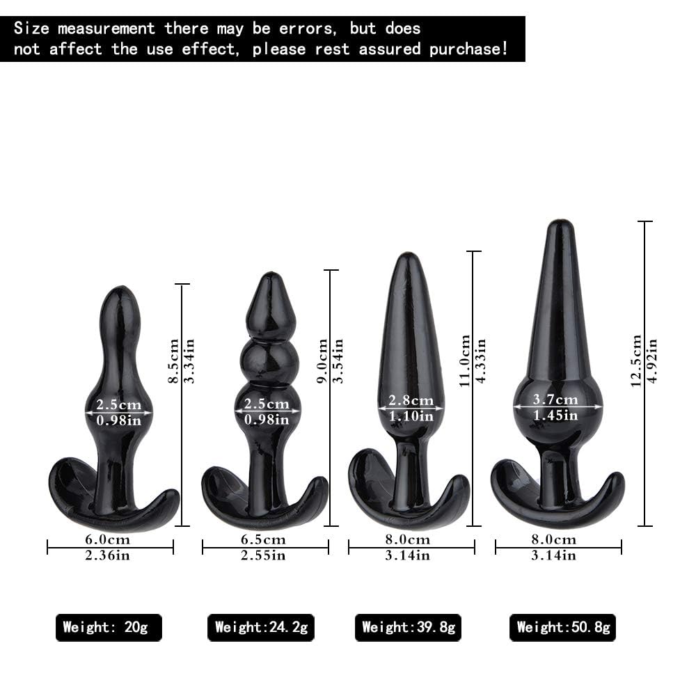4-Piece Anal Plug Training Kit for Beginners - Soft Silicone Butt Plugs with Tapered Design for Men & Women - Includes Lubricant for Comfortable Anal Stimulation & Pleasure - Perfect for Solo Play & Couples Exploration