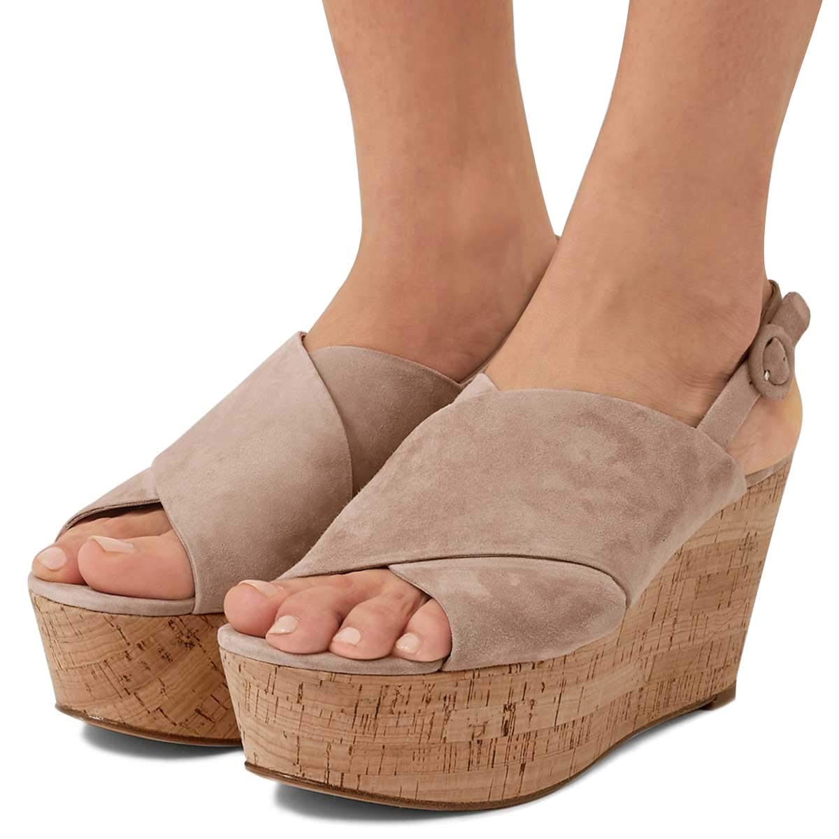 Women's Peep Toe Platform Wedge Sandals - Cork High Heel Slingback Suede Summer Shoes (US Size 4-15) | Perfect for Beach Vacations, Date Nights & Outdoor Weddings