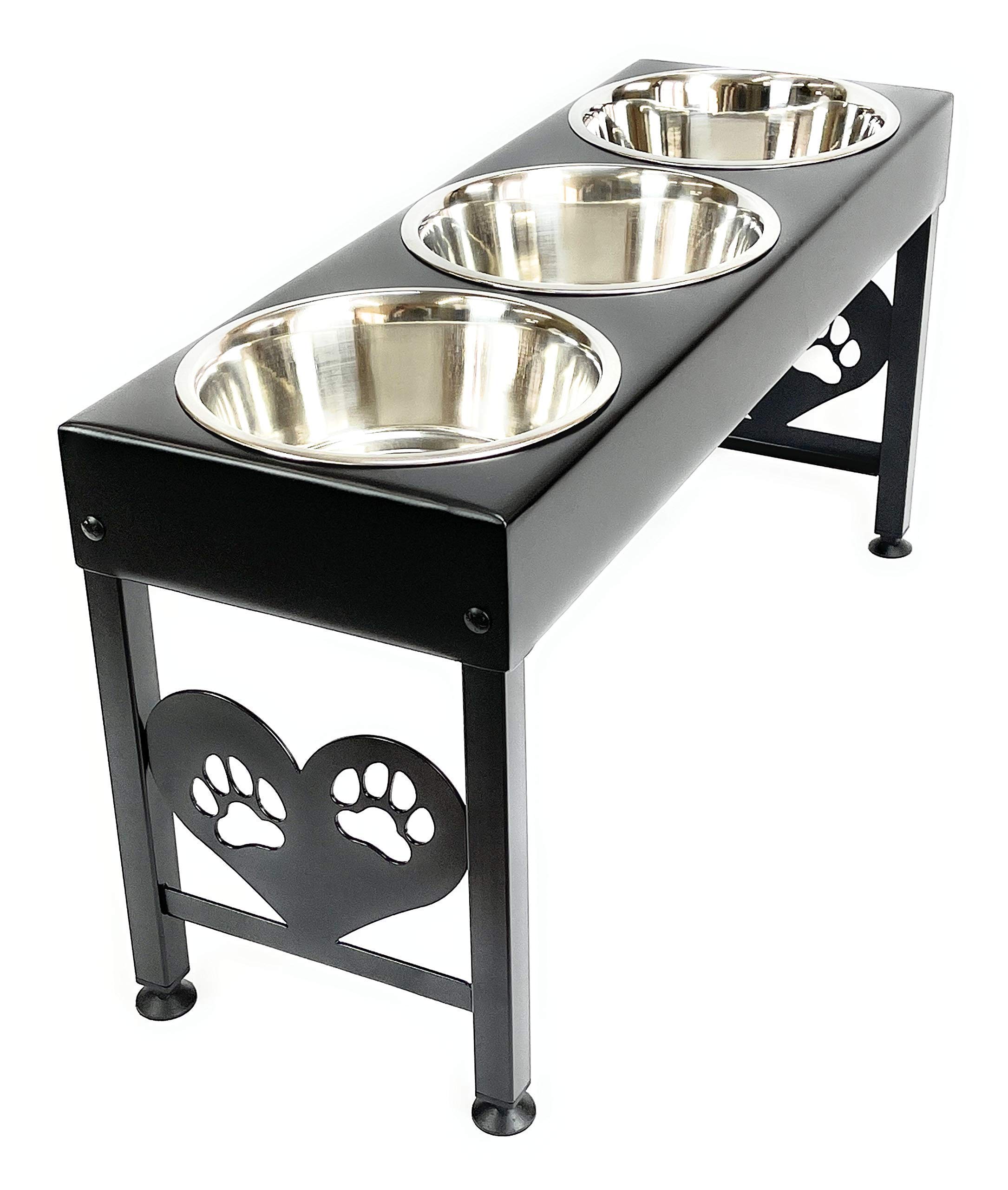 3 Bowl Dog Feeder Station - Triple 3 Quart Stainless Steel Bowls, 16 Inch Tall, Made in USA - Perfect for Multi-Pet Homes and Outdoor Feeding