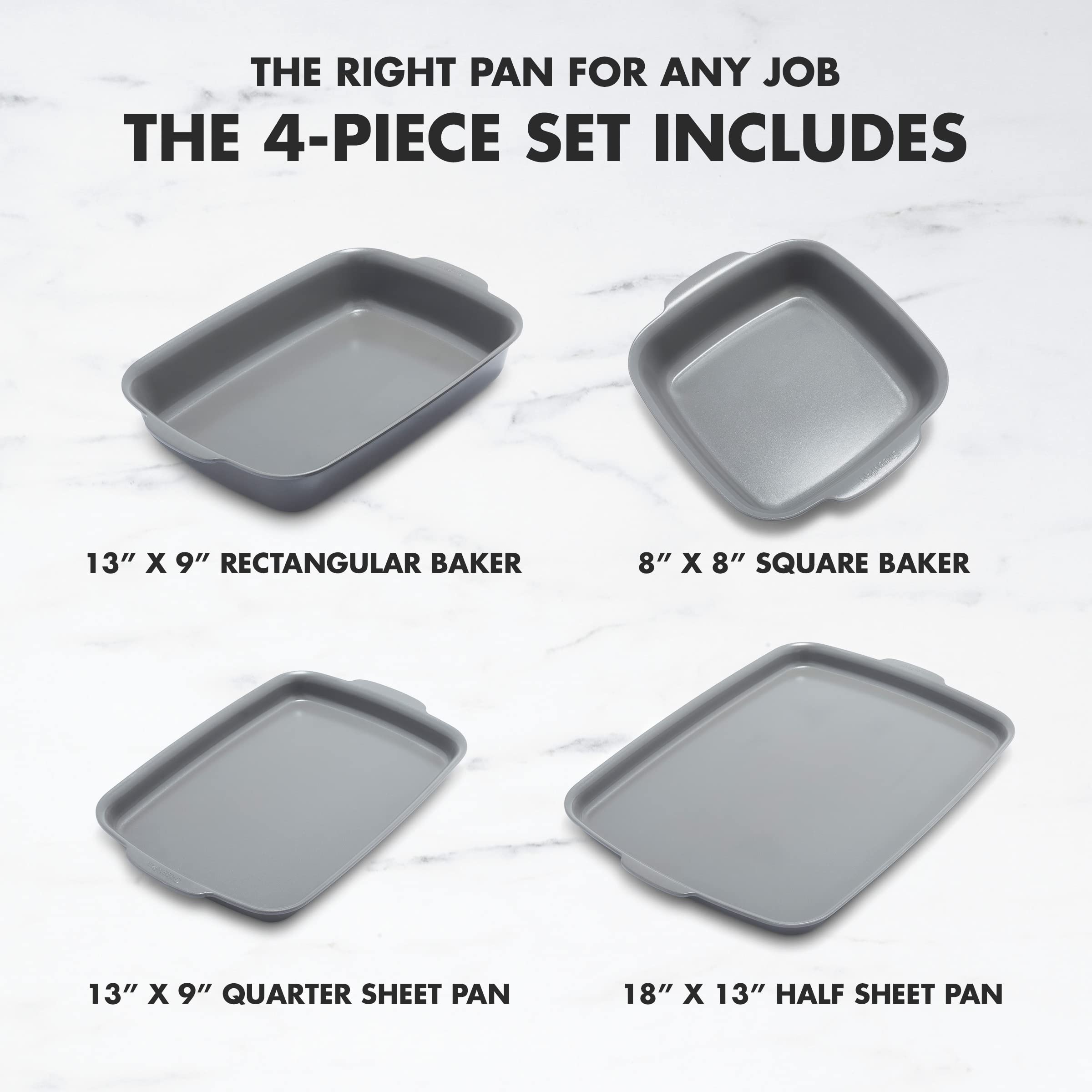 GreenPan Premiere Healthy Ceramic Nonstick 4-Piece Bakeware Set - PFOA & PFAS-Free, Warp-Resistant Baking Pans (Rectangular, Square, Quarter & Half Sheet) - Oven Safe to 600°F & Dishwasher Safe - Perfect for Baking Cookies, Cakes, Roasts & Meal Prep - Gray