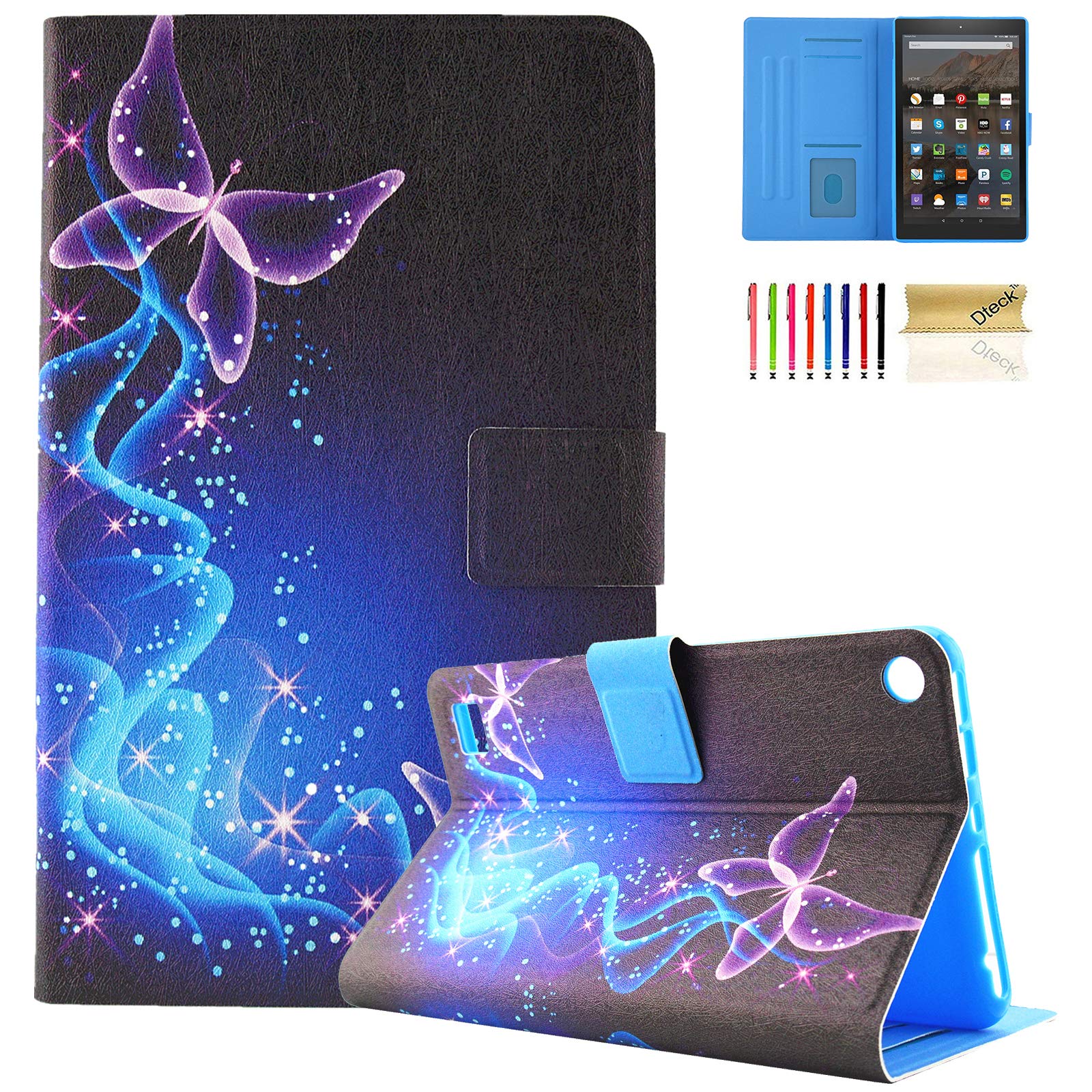 Dteck PU Leather Case for Kindle Fire 7 (2019/2017/2015) - Auto Sleep/Wake Smart Cover with Stand, Bling Butterfly Design - Perfect for Reading, Travel & Work