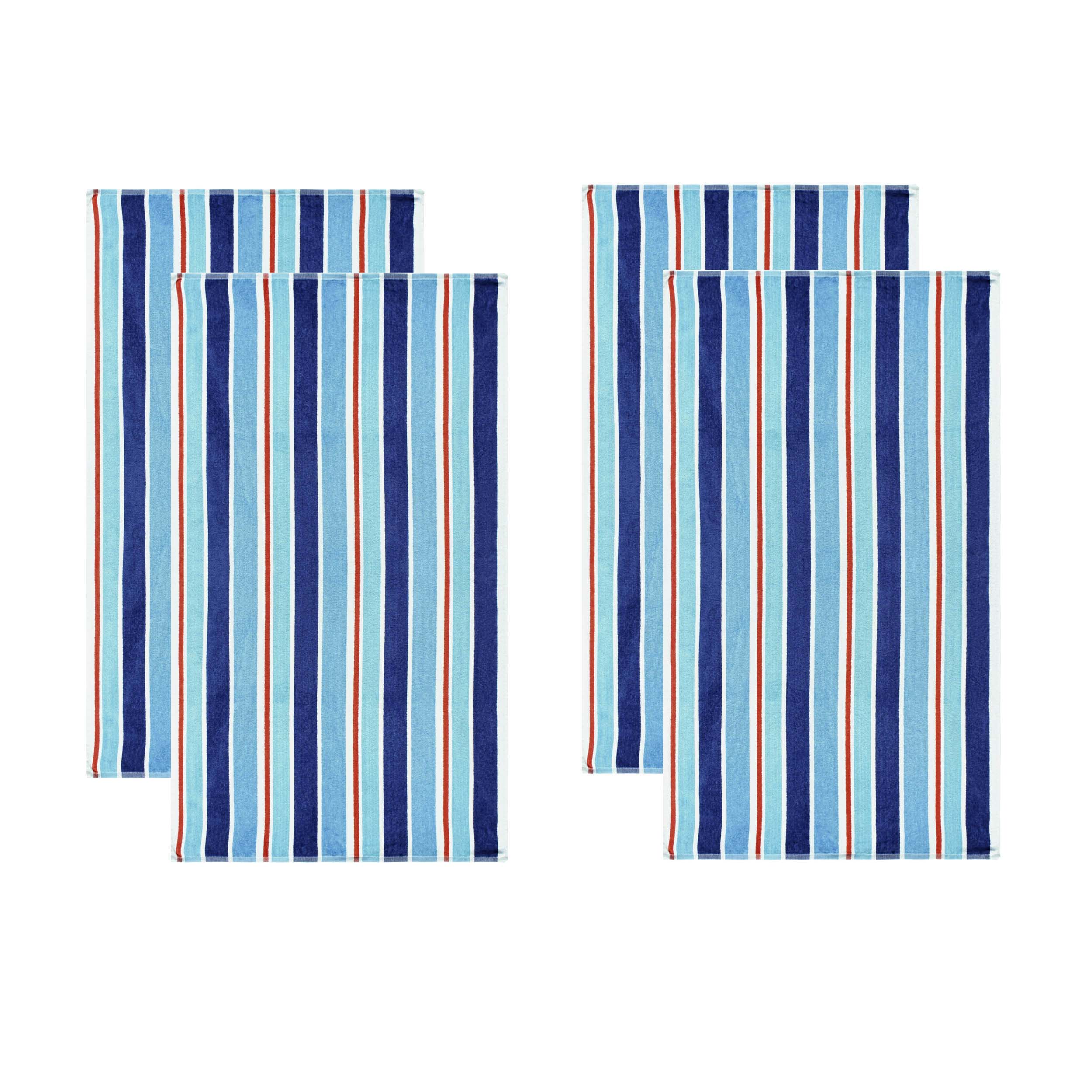 Ocean Stripe Oversized Cotton 4-Piece Beach Towel Set - Soft, Absorbent & Quick-Drying for Pool, Beach, Yoga & Travel