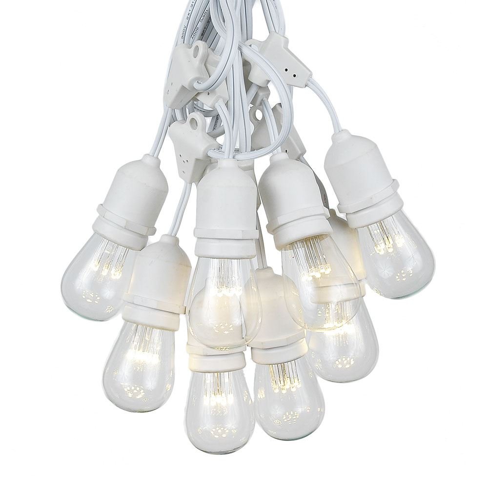 100 Foot S14 Edison Outdoor String Lights - Commercial Grade LED Bulbs for Backyard, Garden, Gazebo, Cafe & Market - Vintage Patio Lighting with White Wire (50 Bulbs) - Perfect for Weddings, Parties & Outdoor Dining